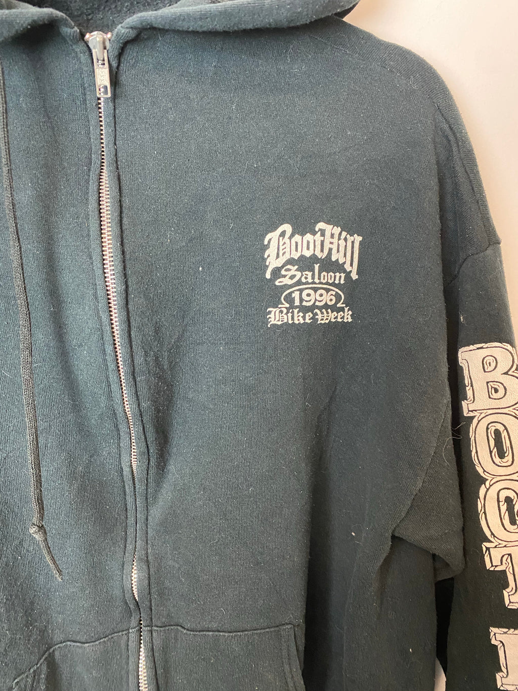 1996 Boot Hill Front And Back Biker Zip Hoodie - L