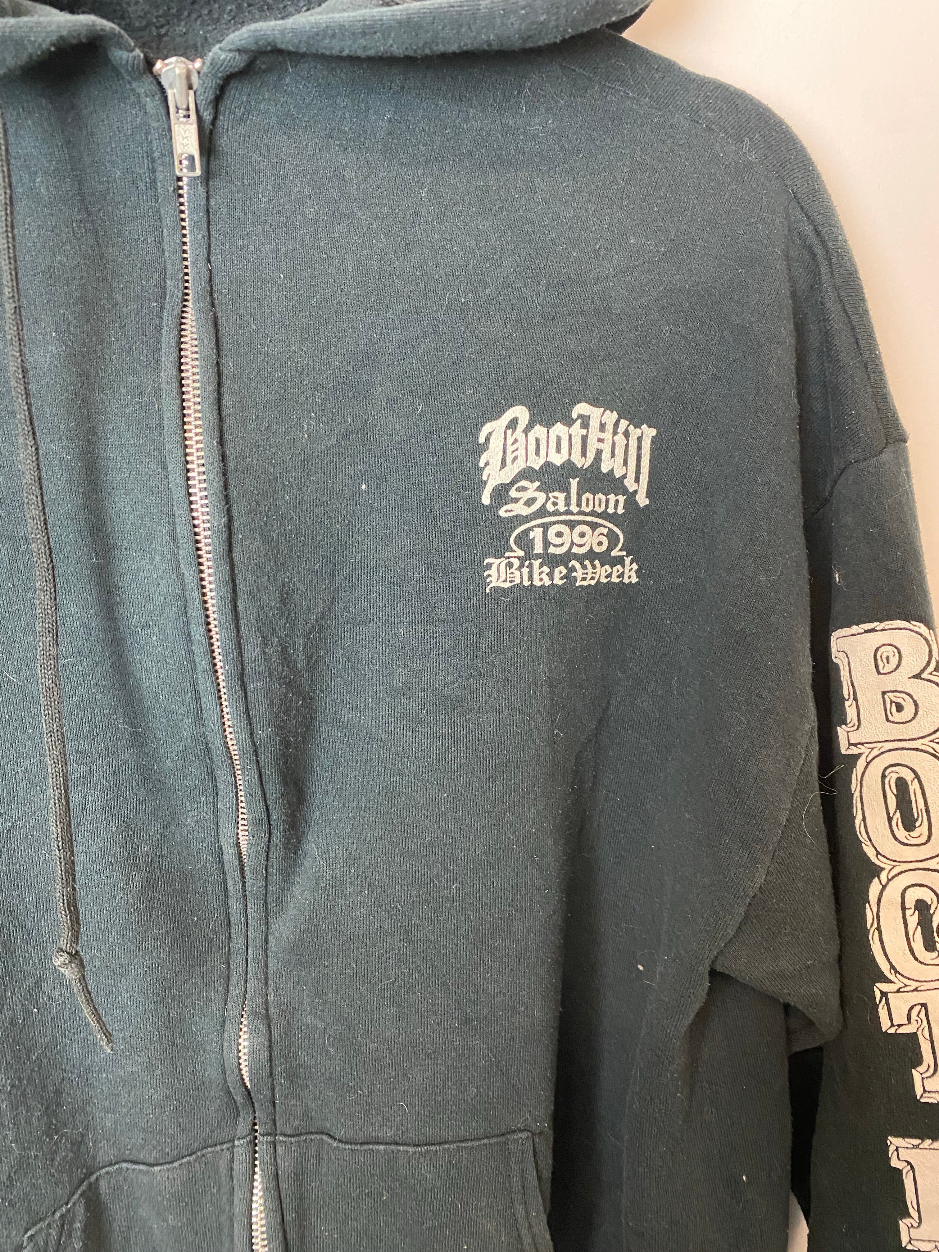 1996 Boot Hill Front And Back Biker Zip Hoodie - L