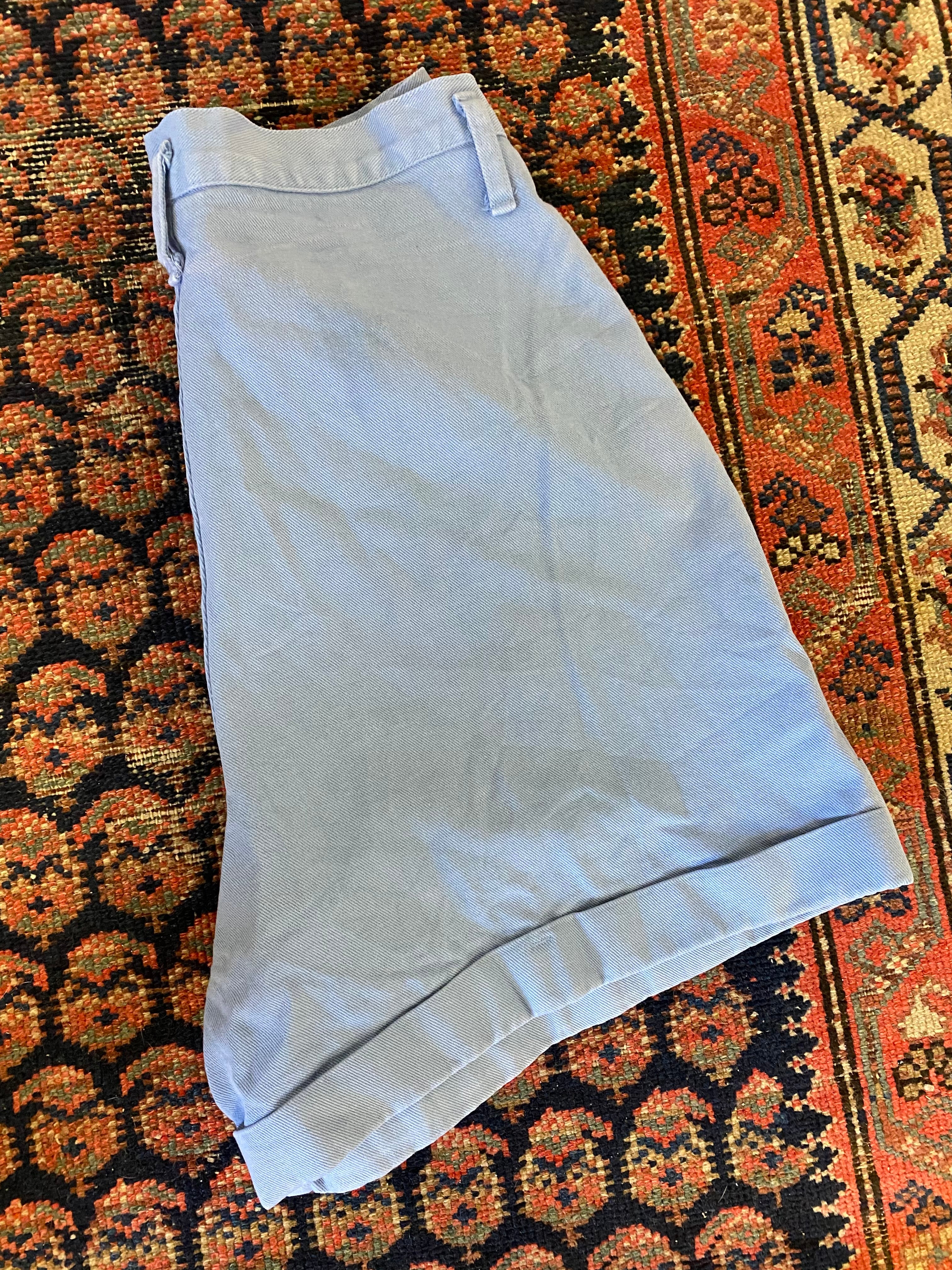 Vintage Baby Blue Cuffed High Waisted Denim Shorts - 29in