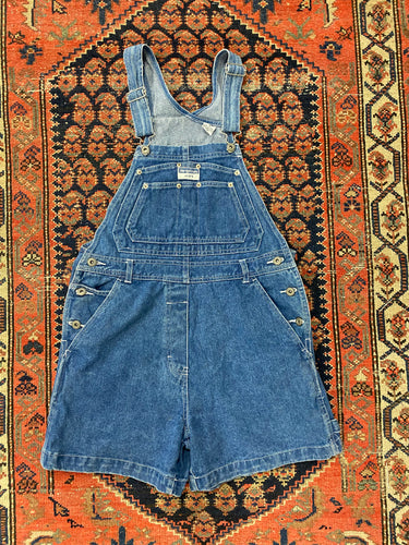 90s Denim Short Overalls - 34IN/W