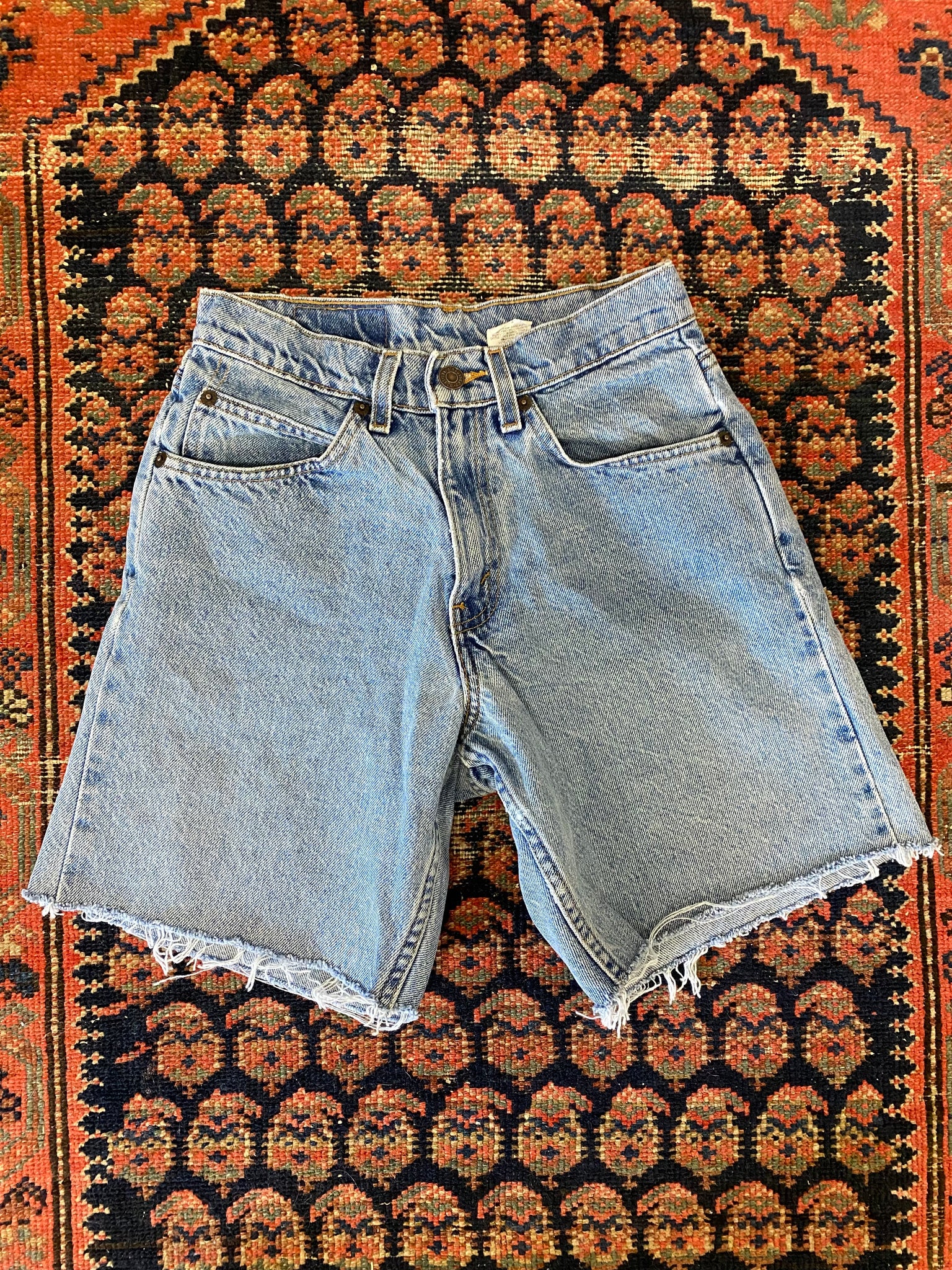 90s High Waisted Frayed Levis Denim Shorts 25in - Main Image