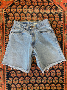 90s High Waisted Frayed Levis Denim Shorts - 25in