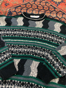 Vintage Knit Patterned Sweater - L