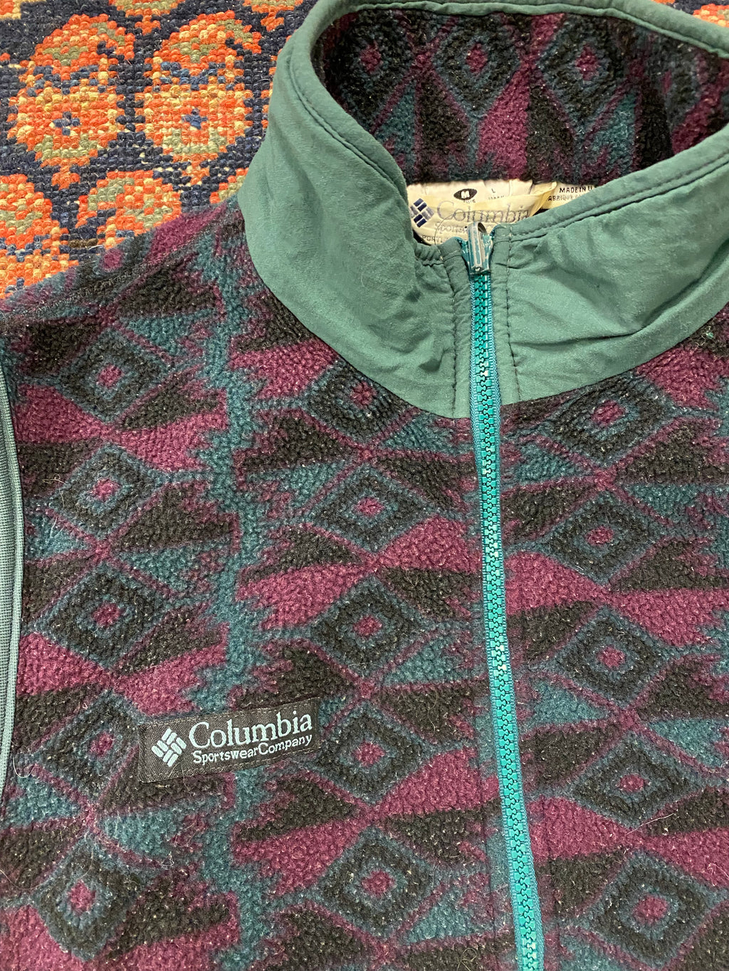 Vintage Patterned Columbia Fleece Vest - M
