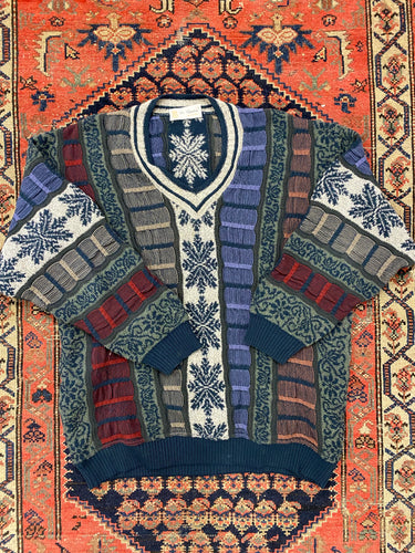 Vintage V Neck Knit Sweater - XL