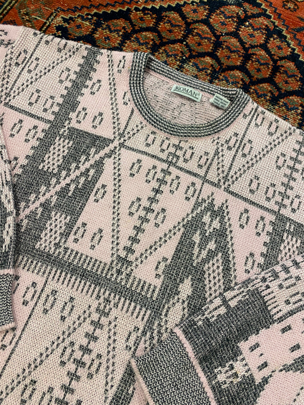 Vintage Pink Knit Sweater - L