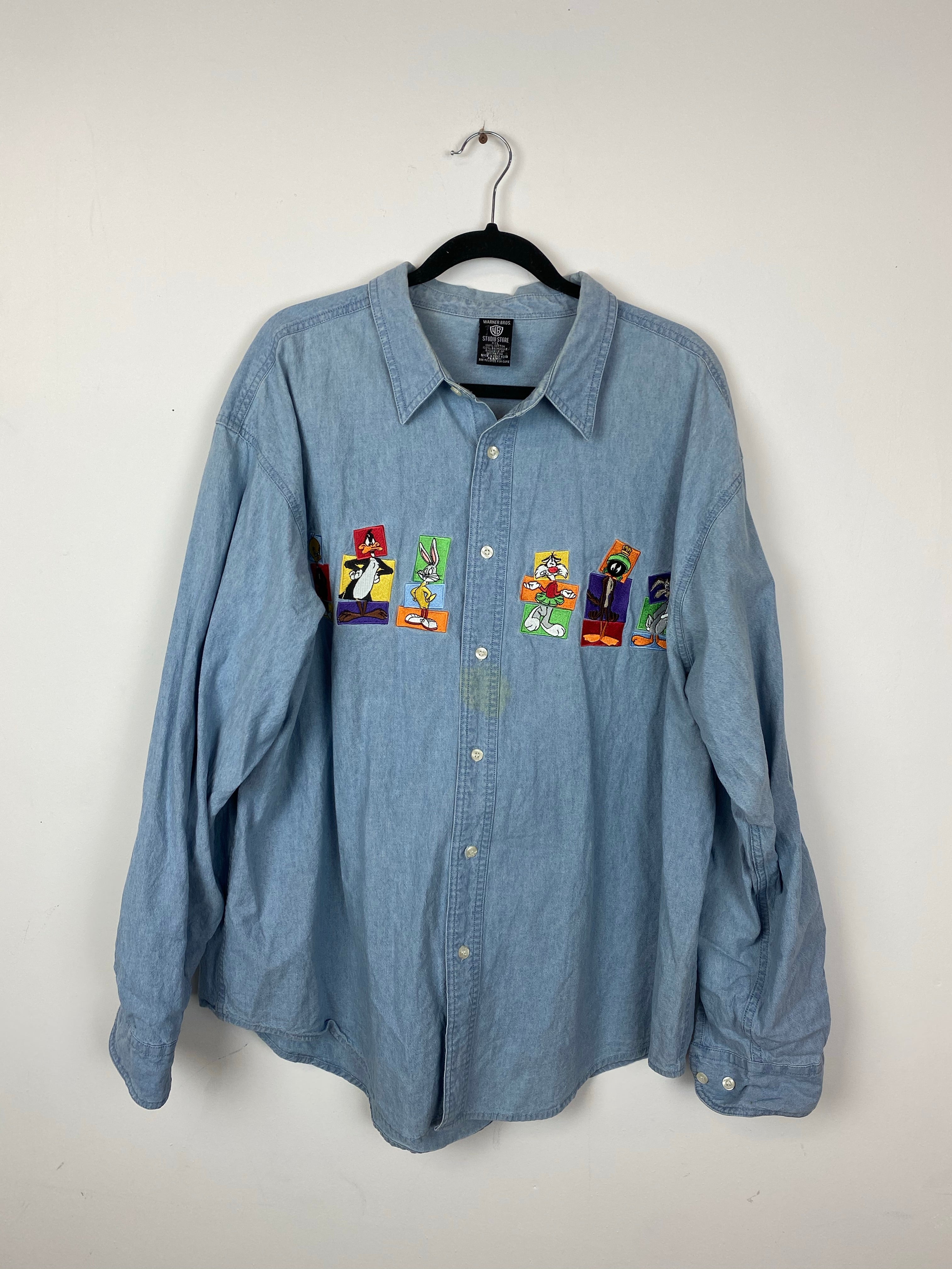 90s embroidered Warner Bros denim button up