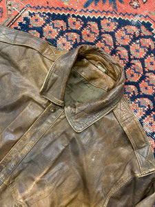 Vintage Faded Leather Bomber Jacket - M