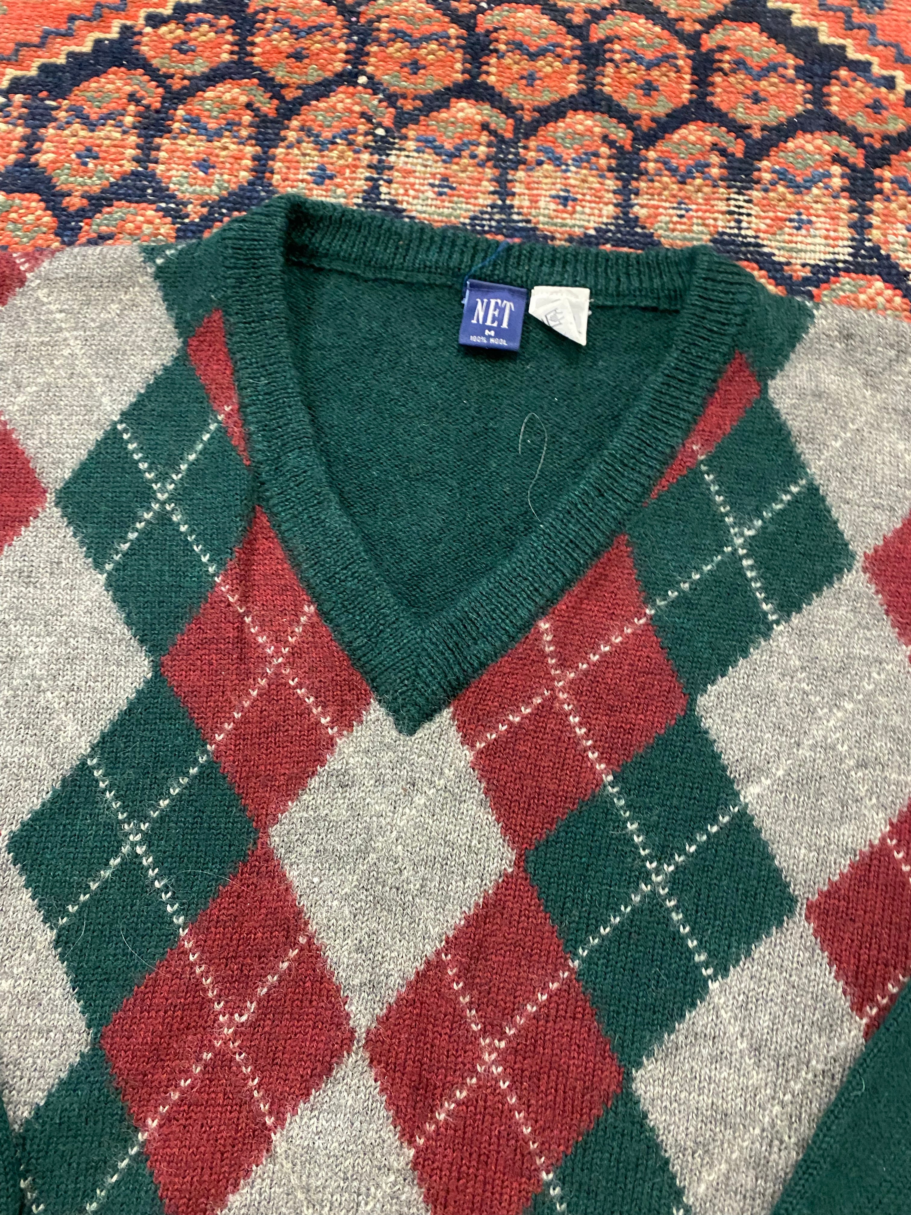 Vintage V Neck Knit Sweater - M