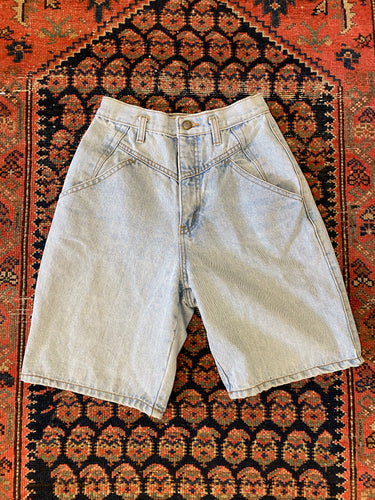 Vintage High Waisted Hemmed Denim Shorts - 24in