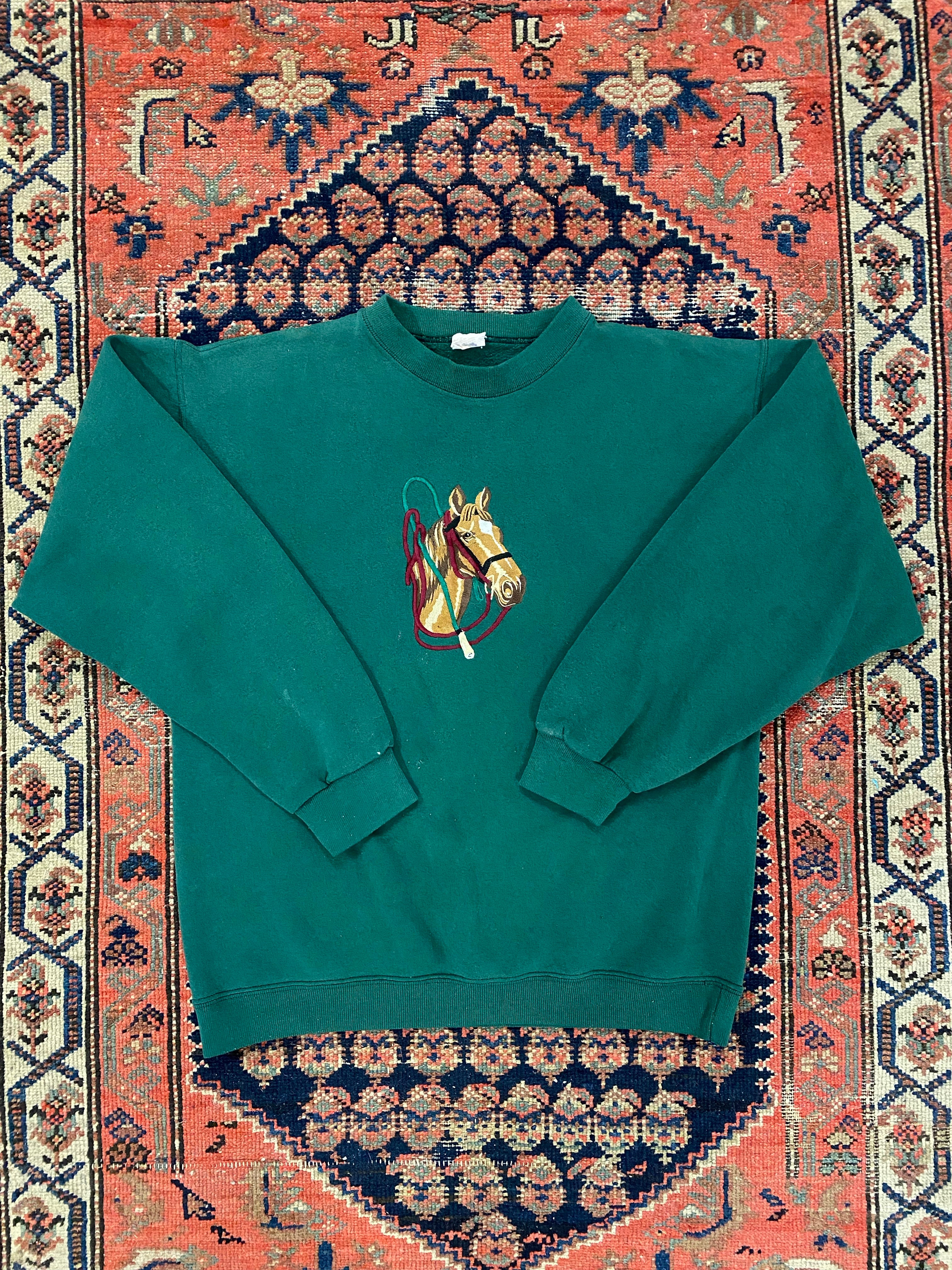 90s Embroidered Horse Crewneck - M