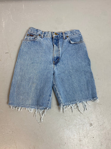 Vintage Chic High Waisted Denim frayed Shorts - 26in