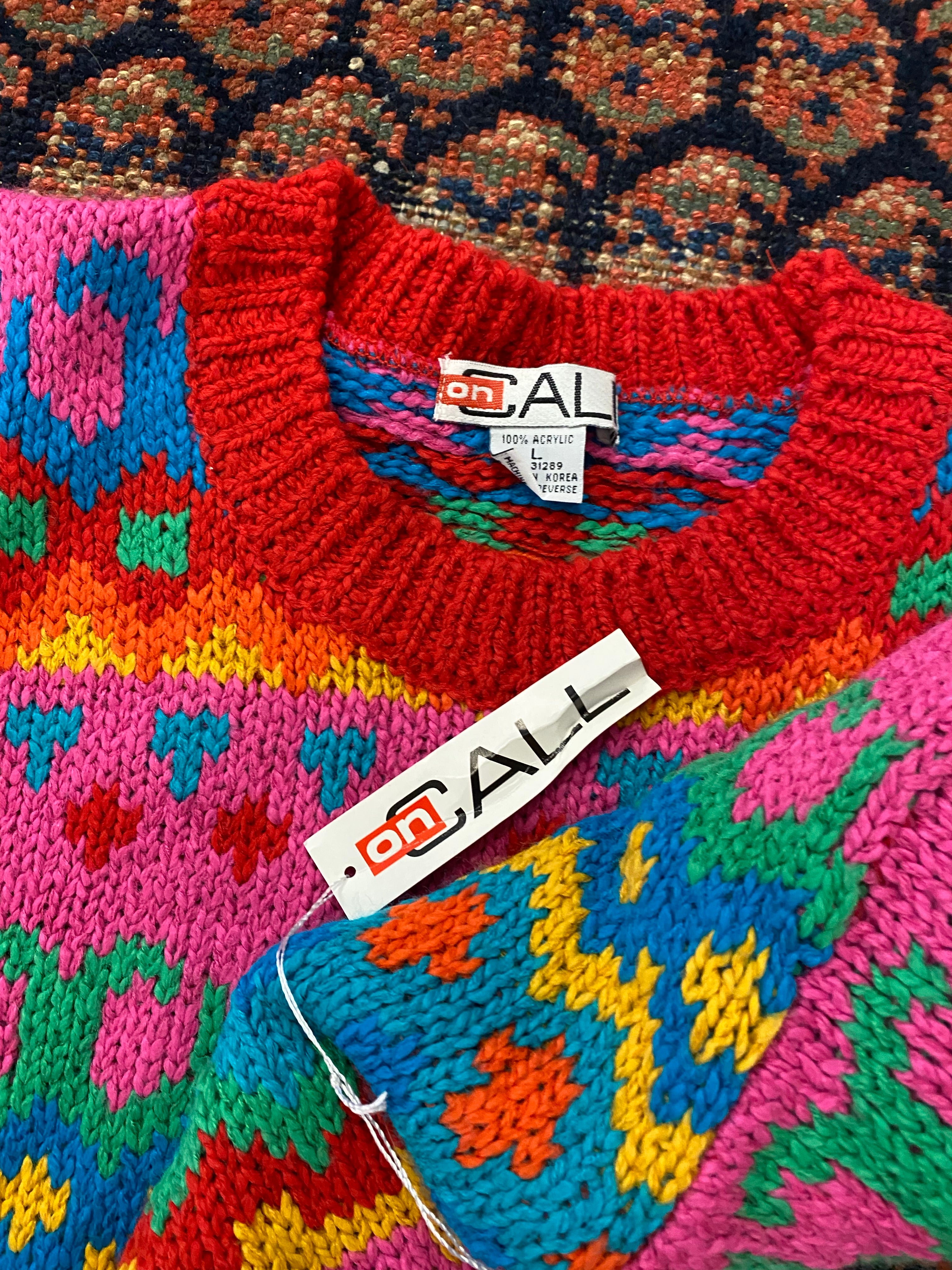90s On Call Colourful Knit Sweater - L