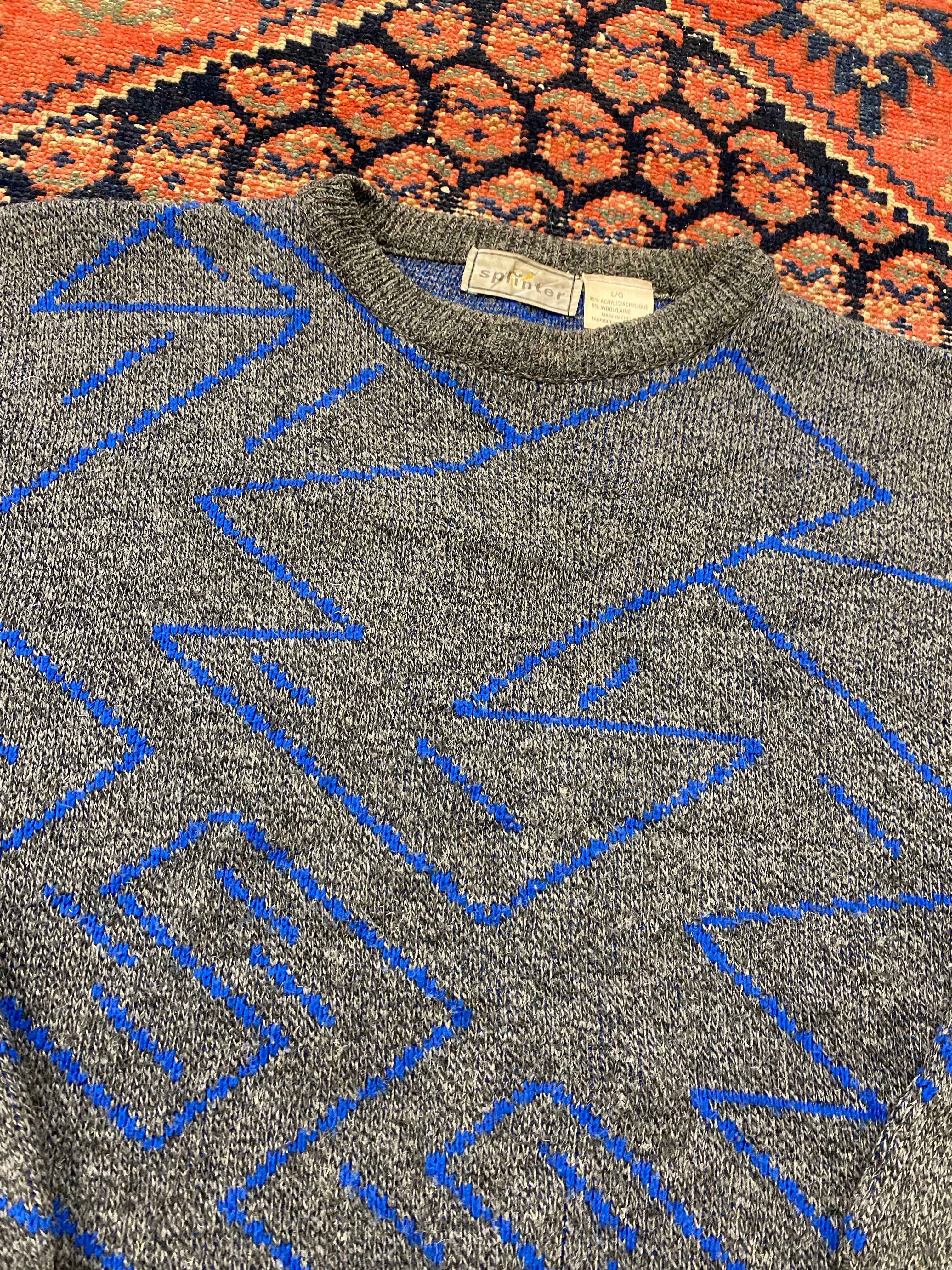 Vintage Patterned Knit Sweater - M