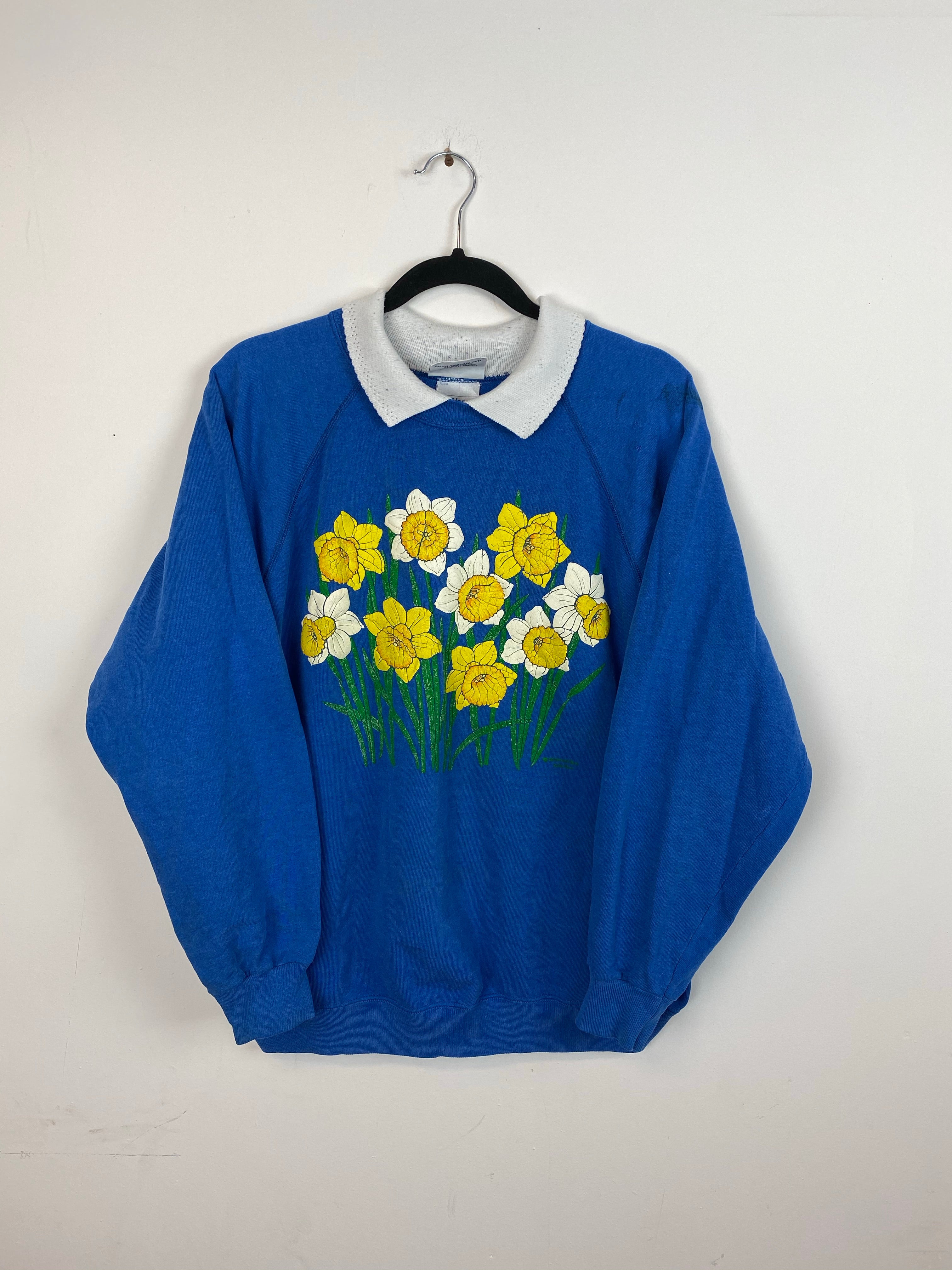 80s floral collared crewneck