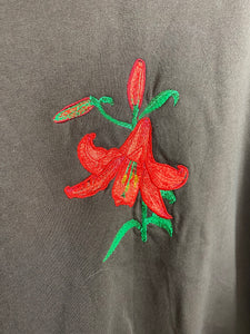 Brown embroidered flower crewneck