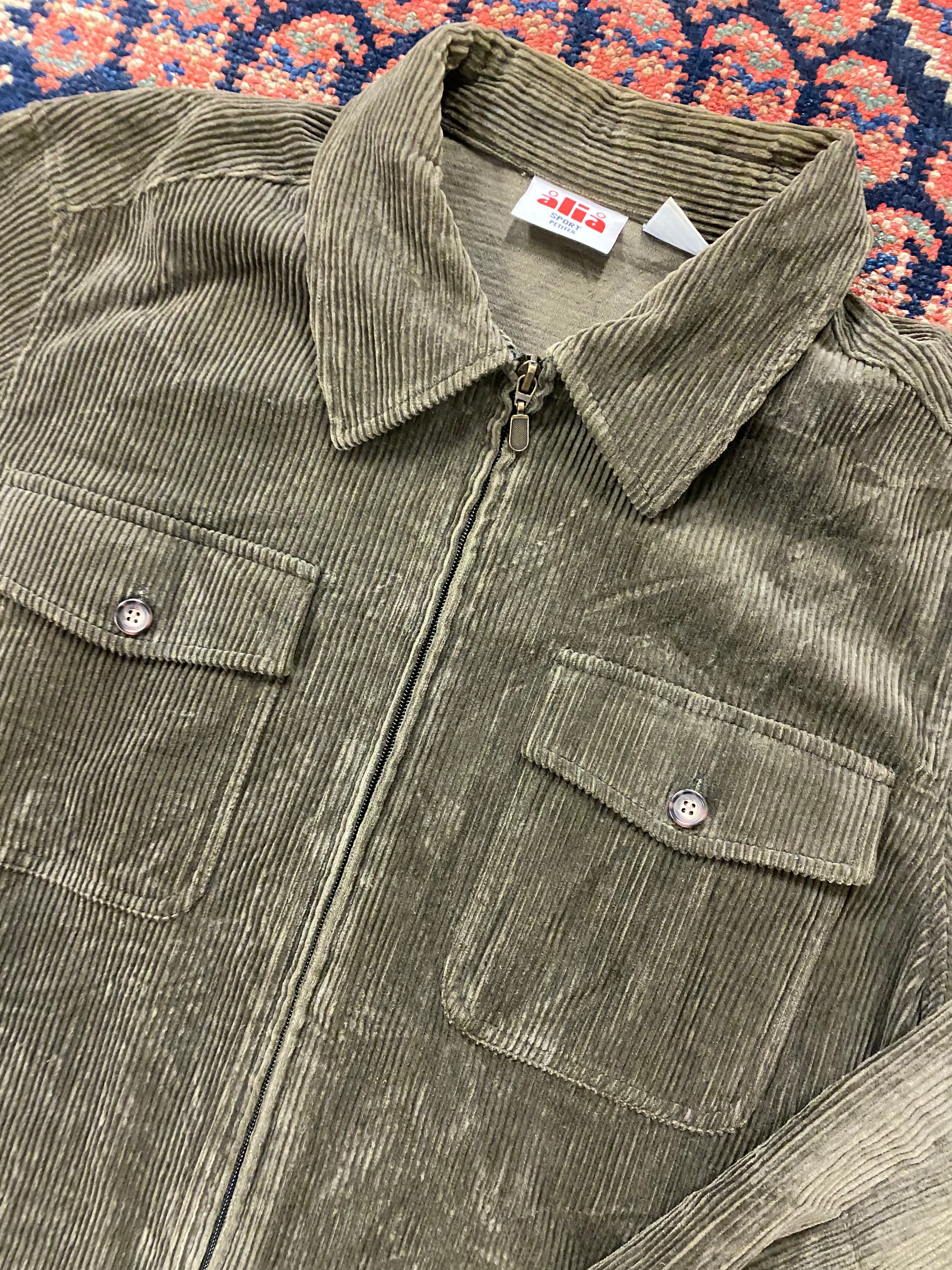 Vintage Green Corduroy Full-Zip Shirt - M