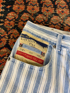 90s Denim High Waisted Pinstriped Shorts - 26in