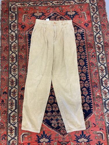 Vintage Tanned Pleated Corduroy Pants - 28in