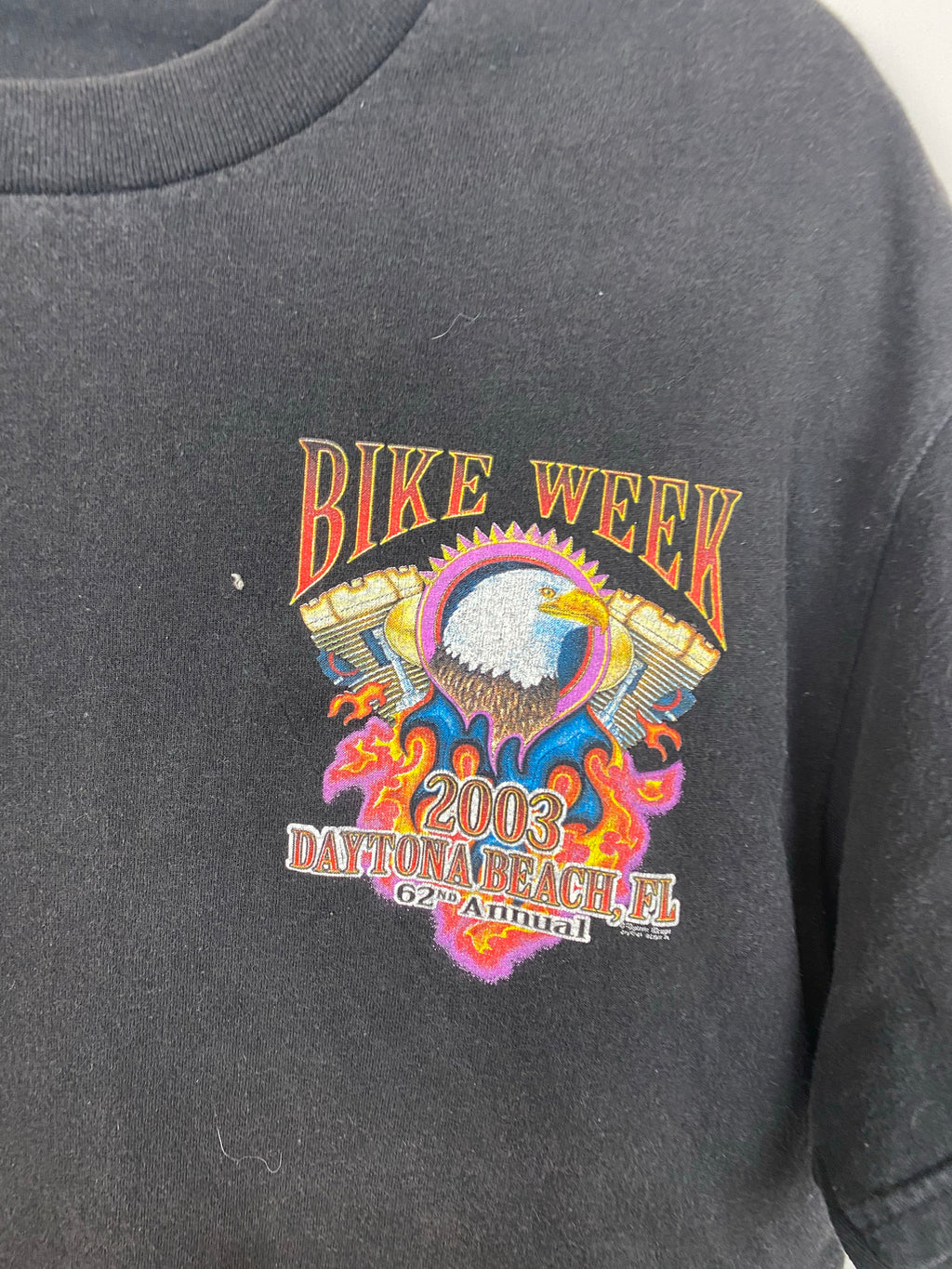 Front and back faded bike week t shirt