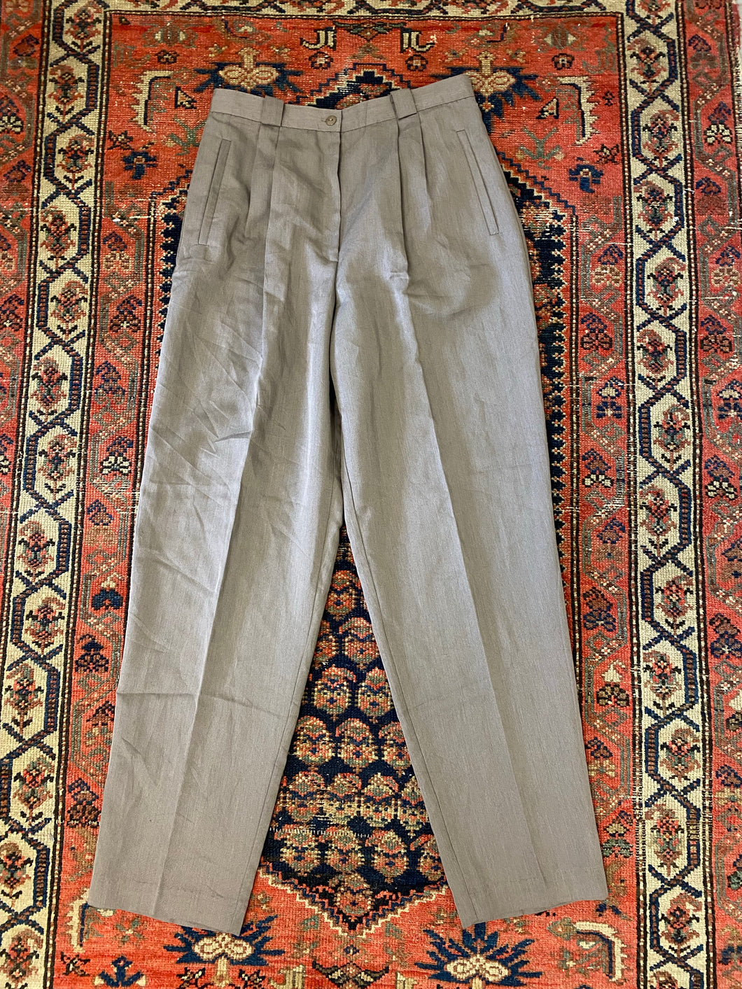 90s Light Grey Pleated Linen Trousers - 29in