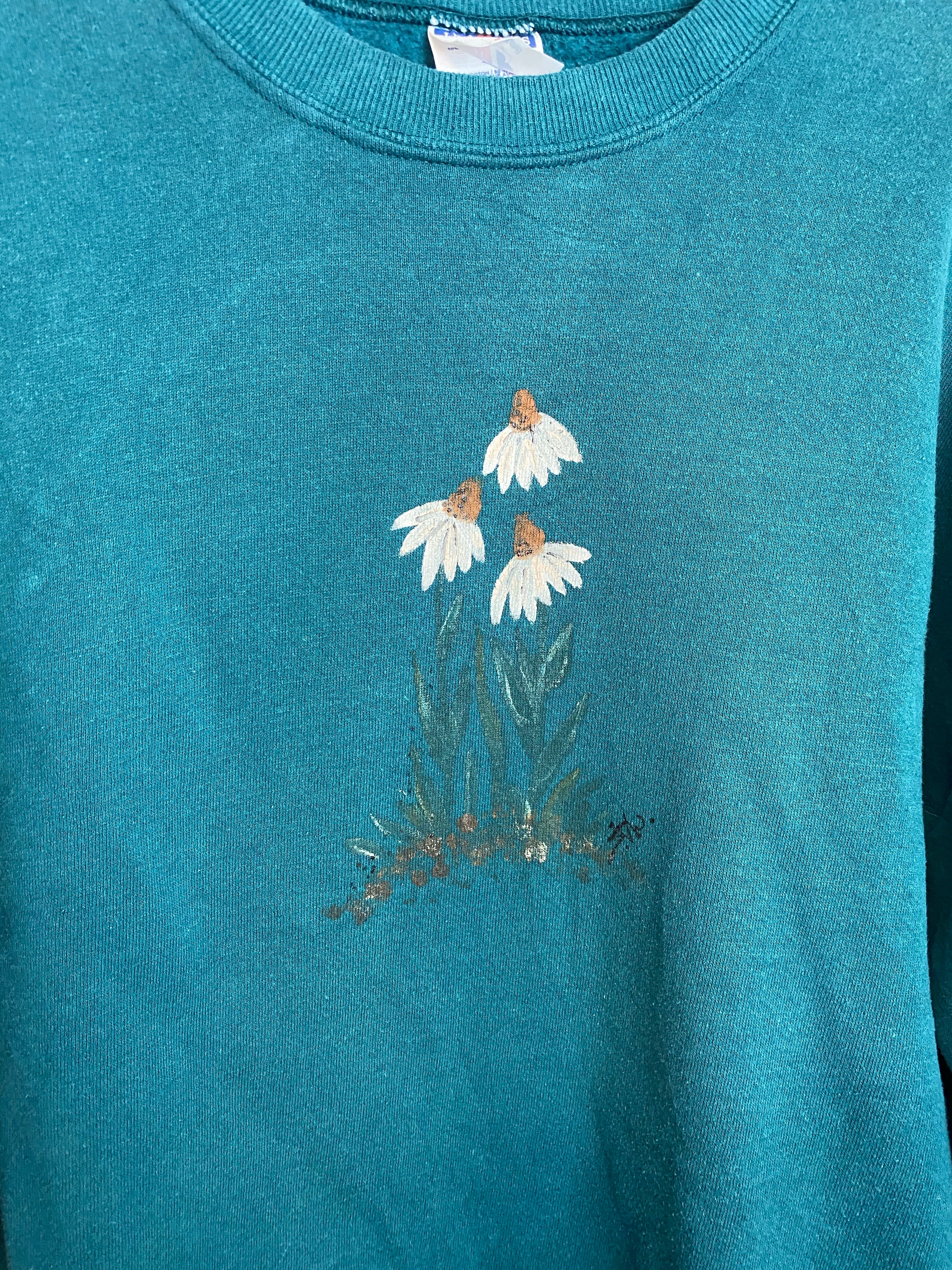 Vintage Hand Painted Flower Crewneck - M