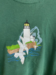 Embroidered lighthouse crewneck