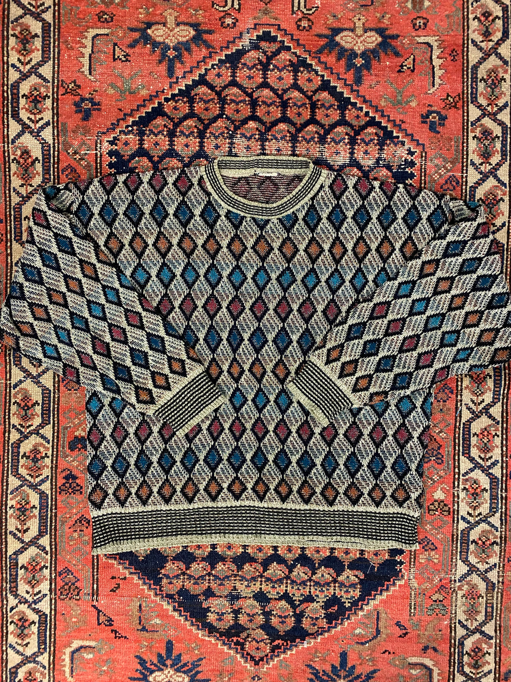 Vintage Diamond Patterned Knit Sweater - L