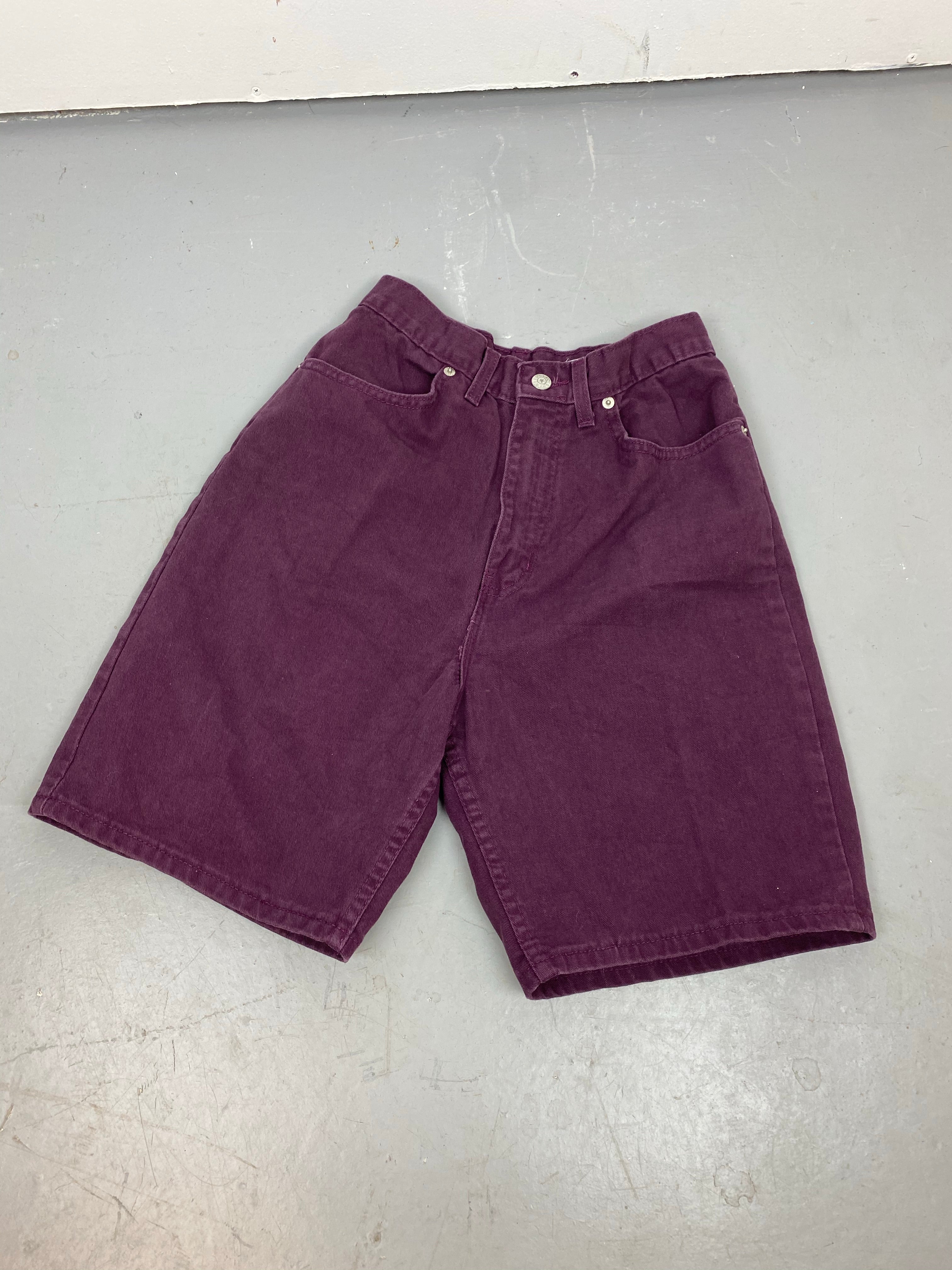 90s Burgundy High Waisted Denim Shorts - 25in