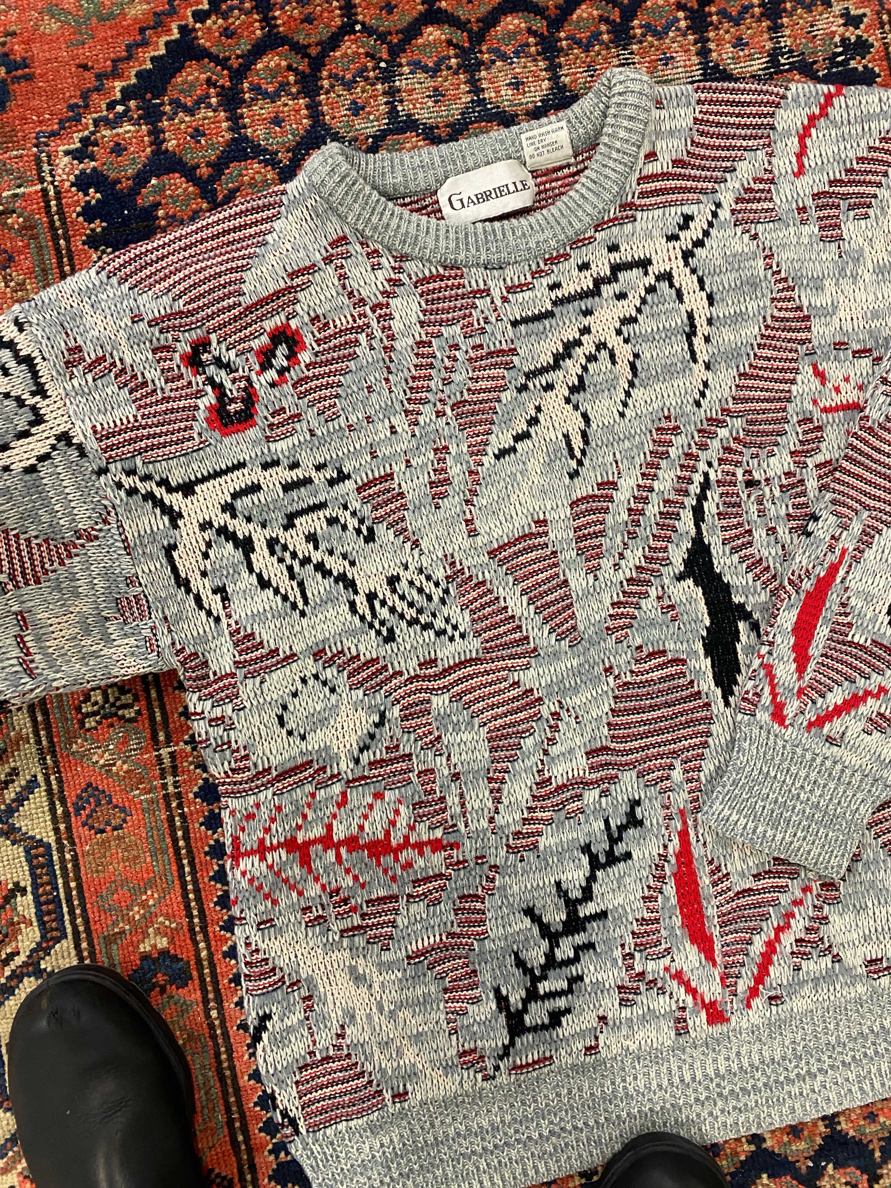Vintage Patterned Knit Sweater - L