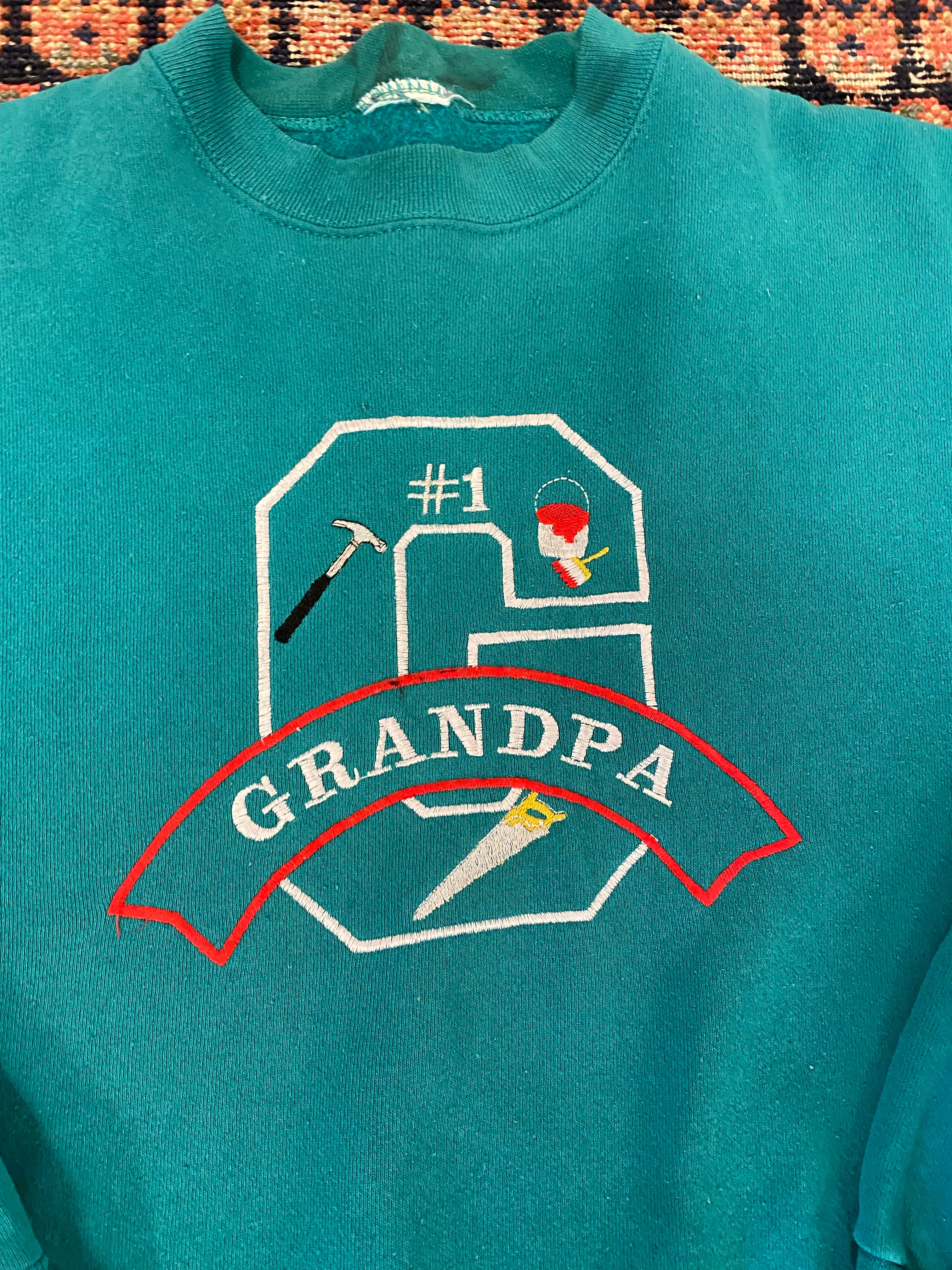 90s Embroidered Grandpa Crewneck - L