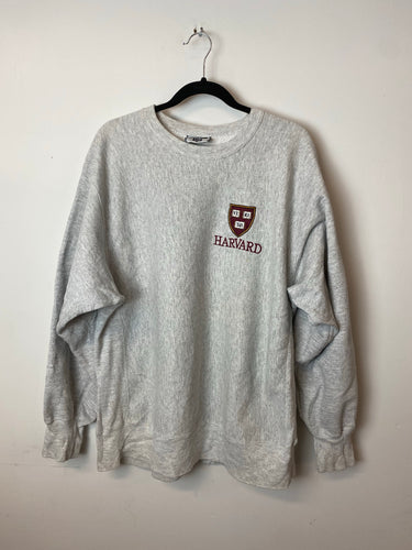 90s Embroidered Harvard University Crewneck - L