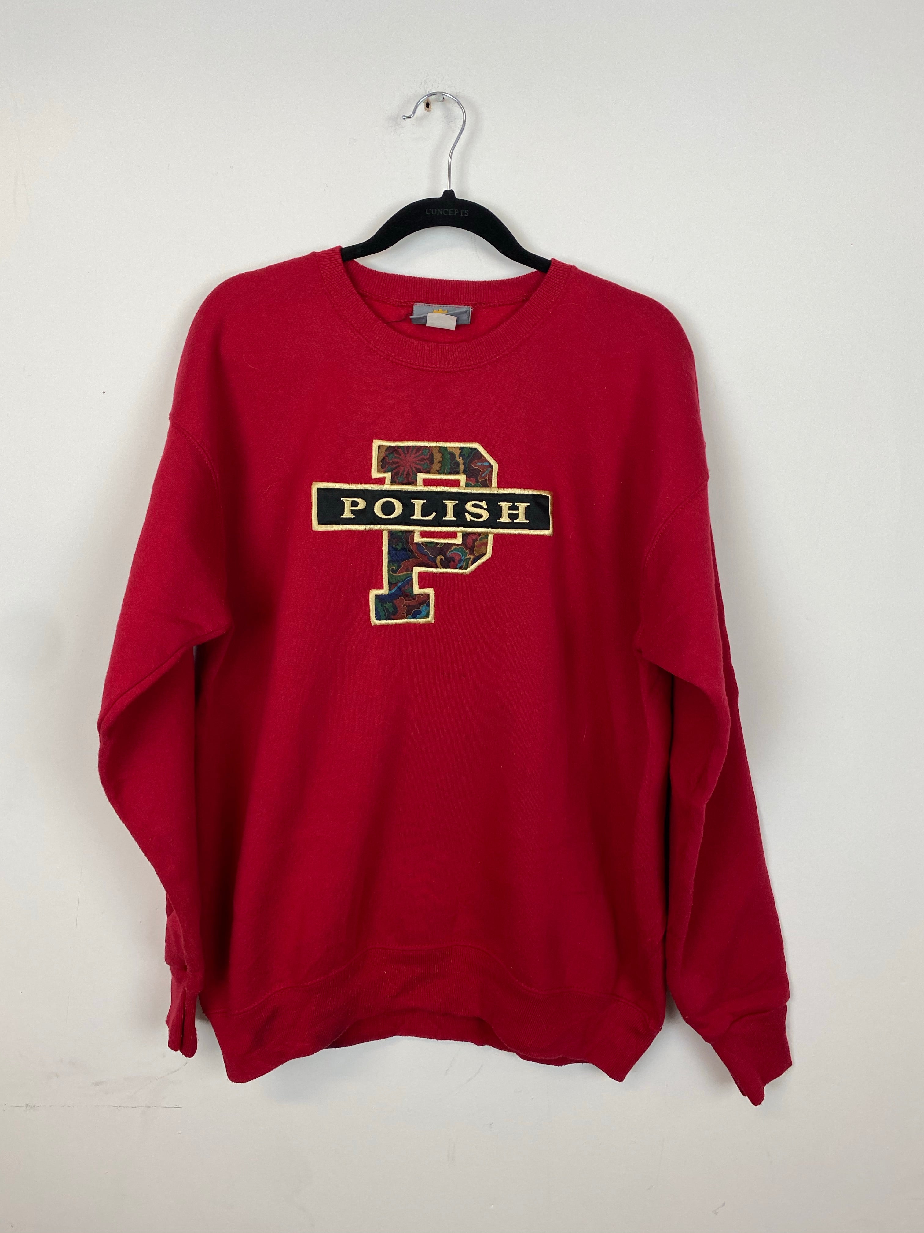 90s embroidered Polish crewneck - L