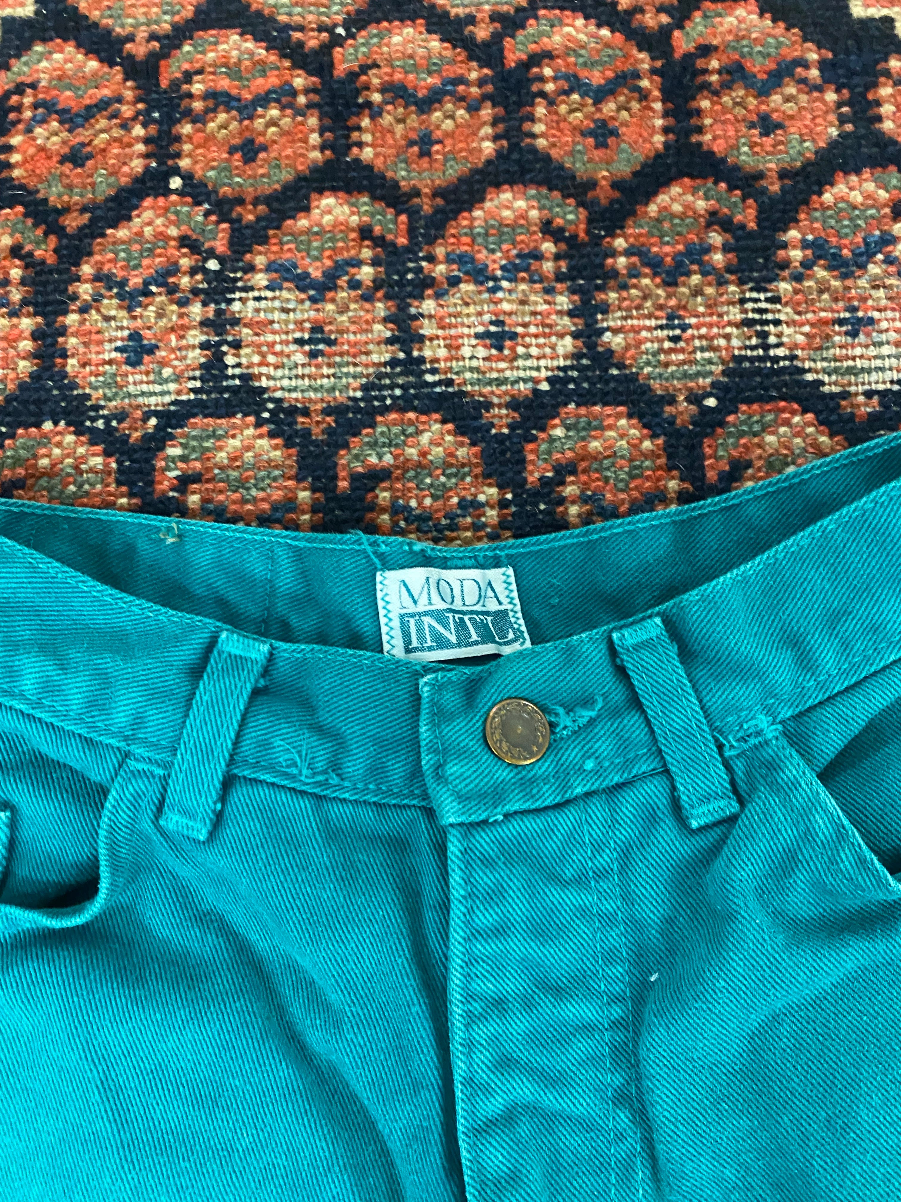 Vintage Teal High Waisted Denim Shorts - 25in