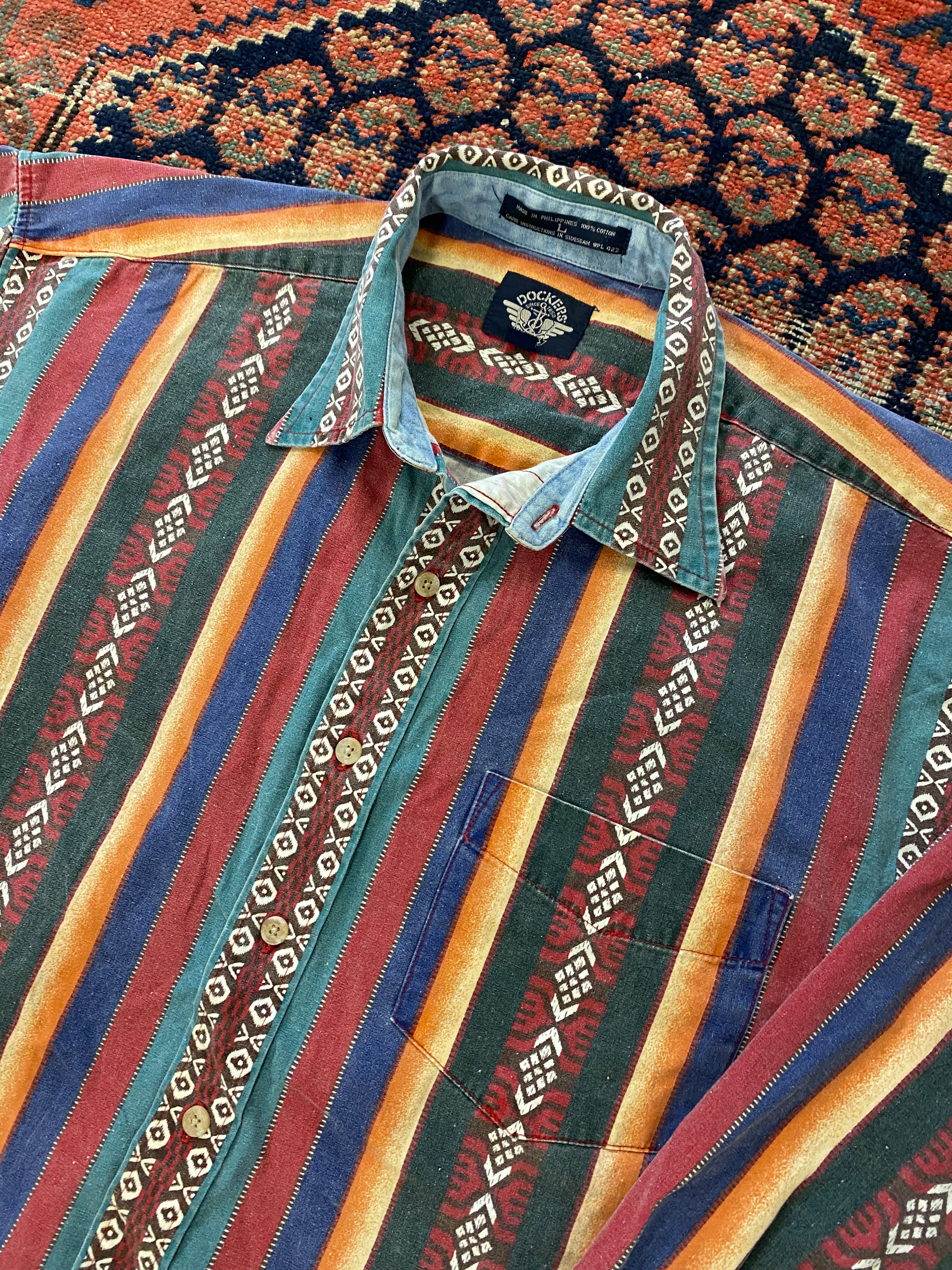 Vintage Patterned Button Up Shirt - L