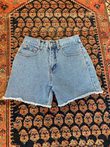 Vintage High Waisted Request Frayed Denim Shorts - 27in