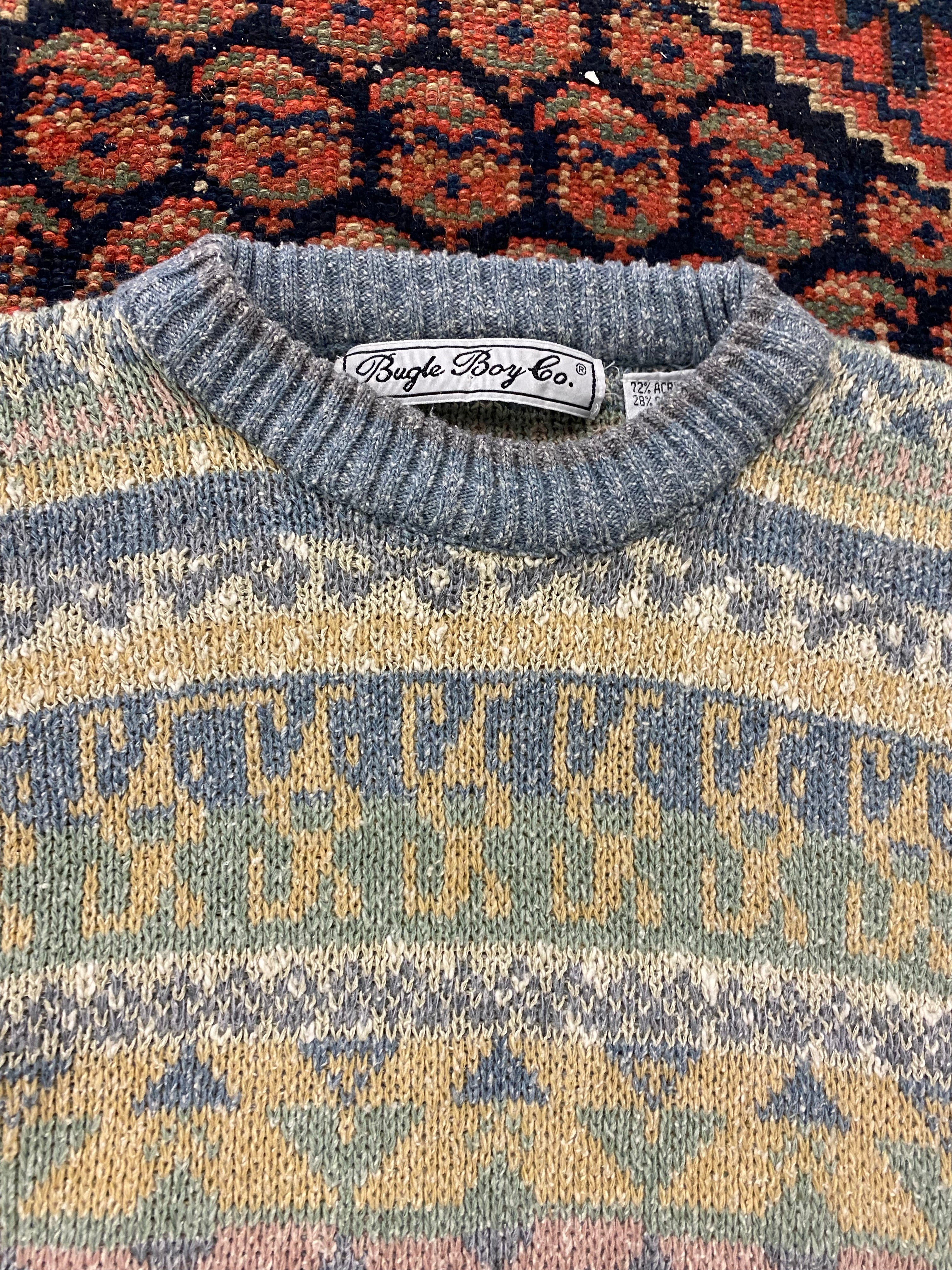 Vintage Patterned Knit Sweater - S