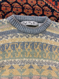 Vintage Patterned Knit Sweater - S