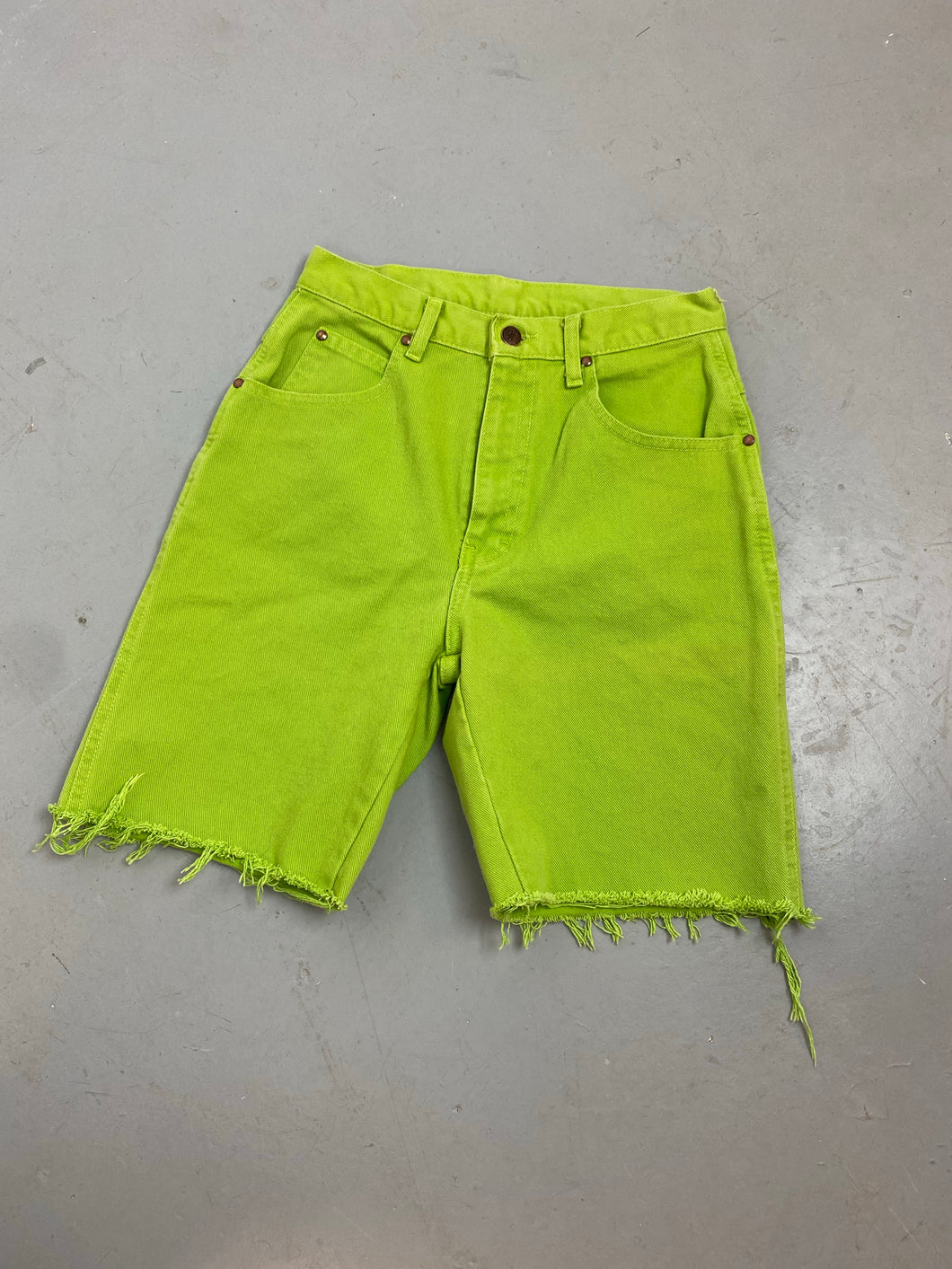 Mint green frayed high waisted denim shorts