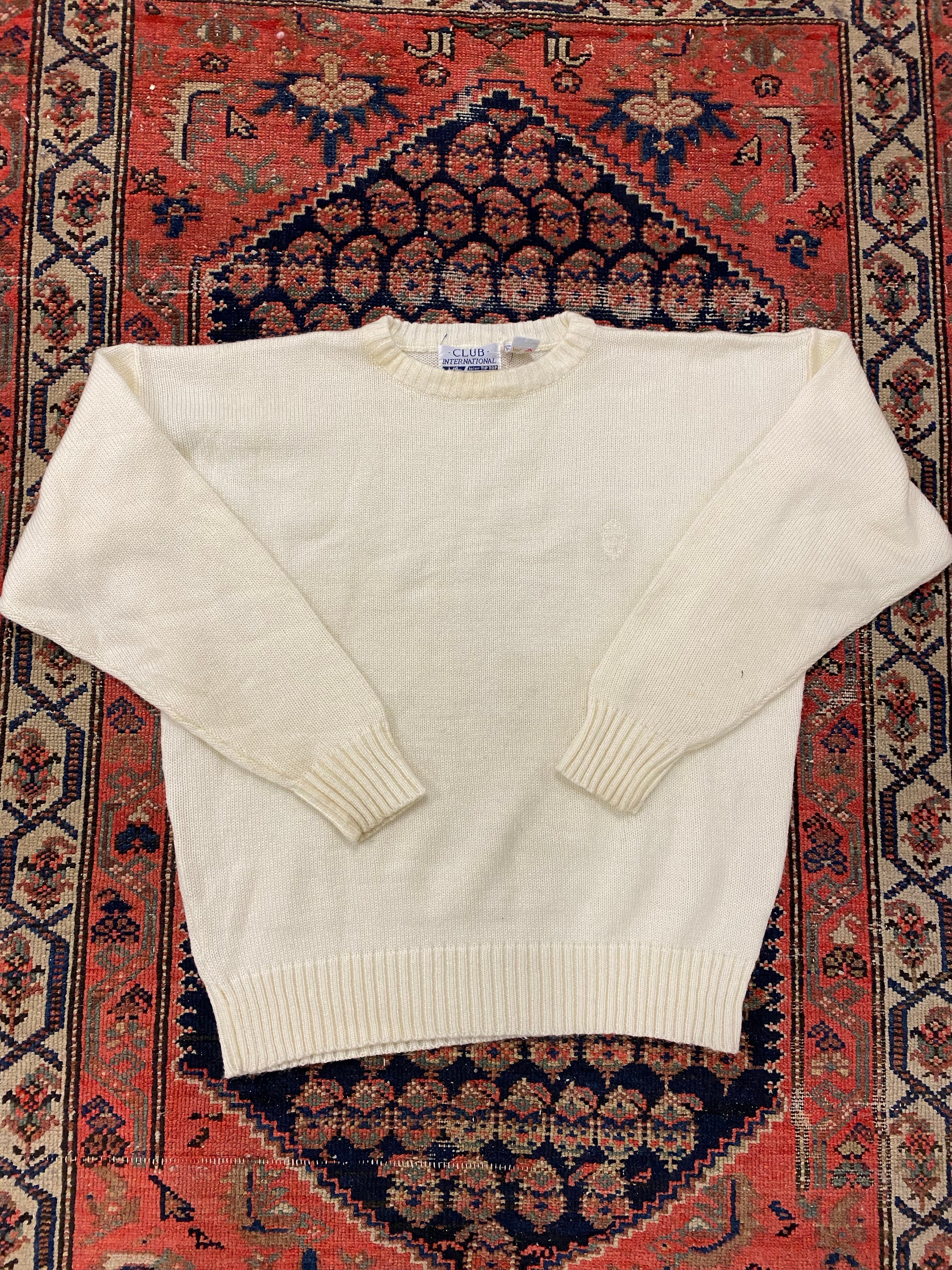 90s White Knit Sweater - L