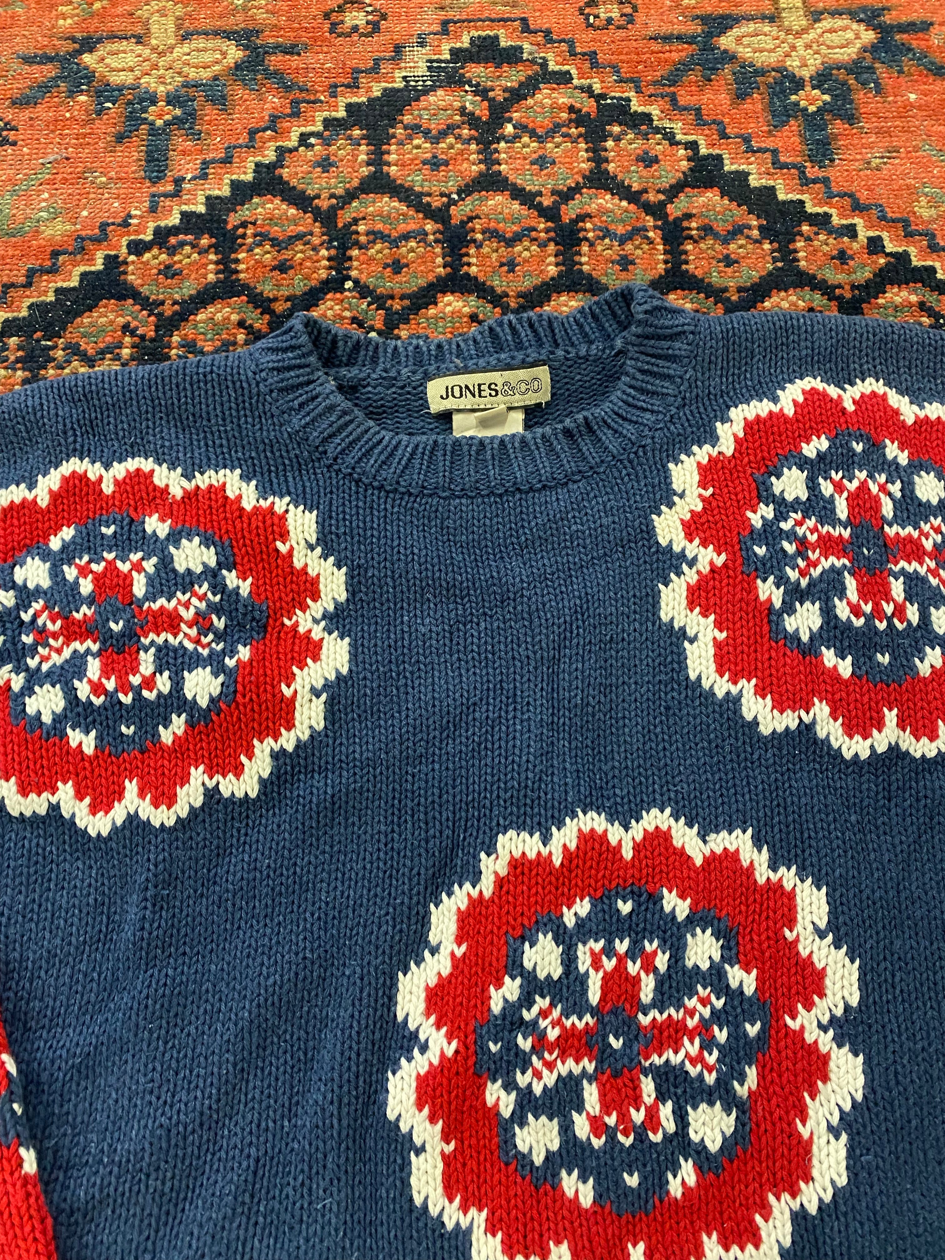 Vintage Patterned Knit Sweater - S