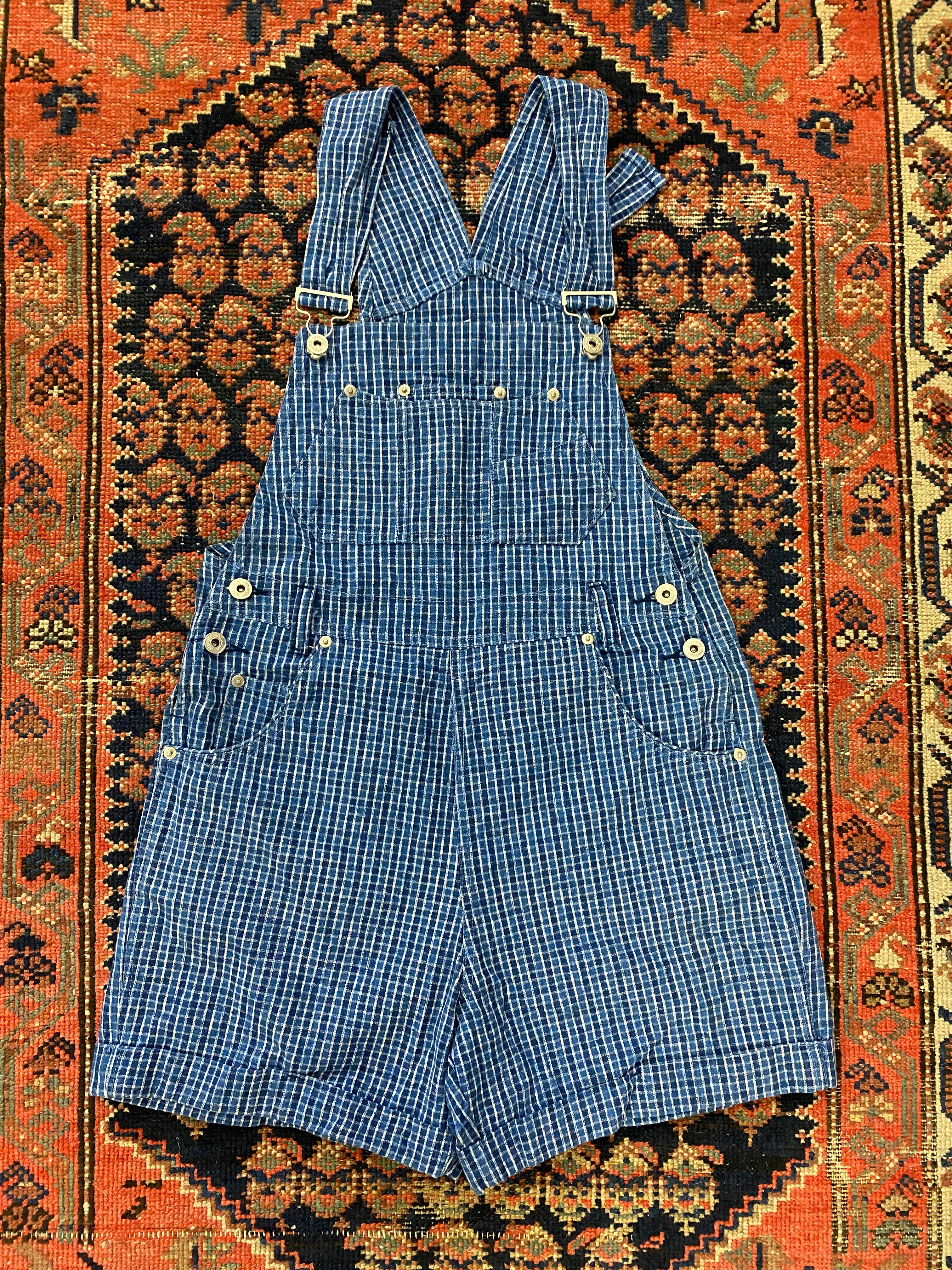 Vintage Plaid Overall Shorts - S