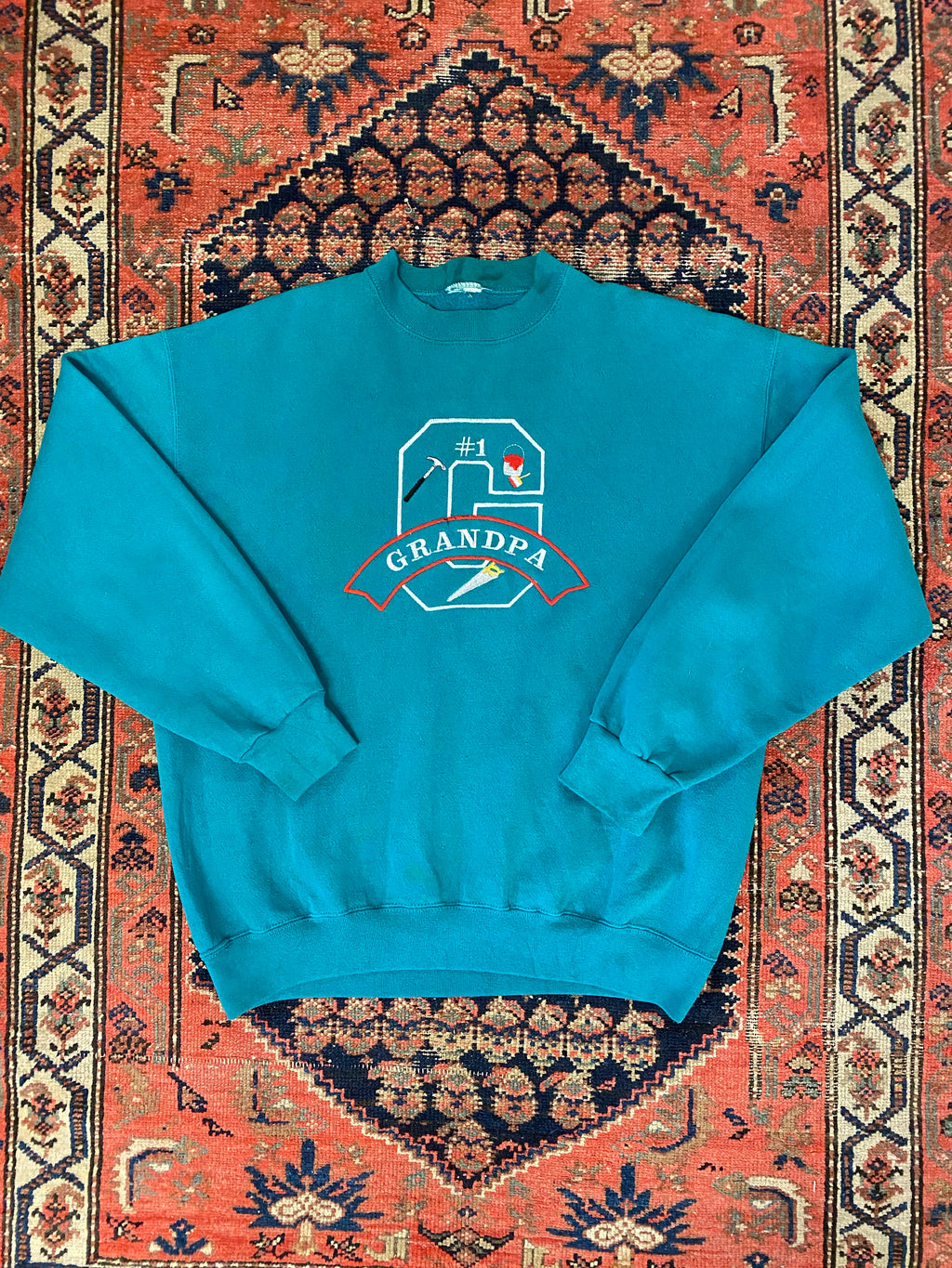 90s Embroidered Grandpa Crewneck - L