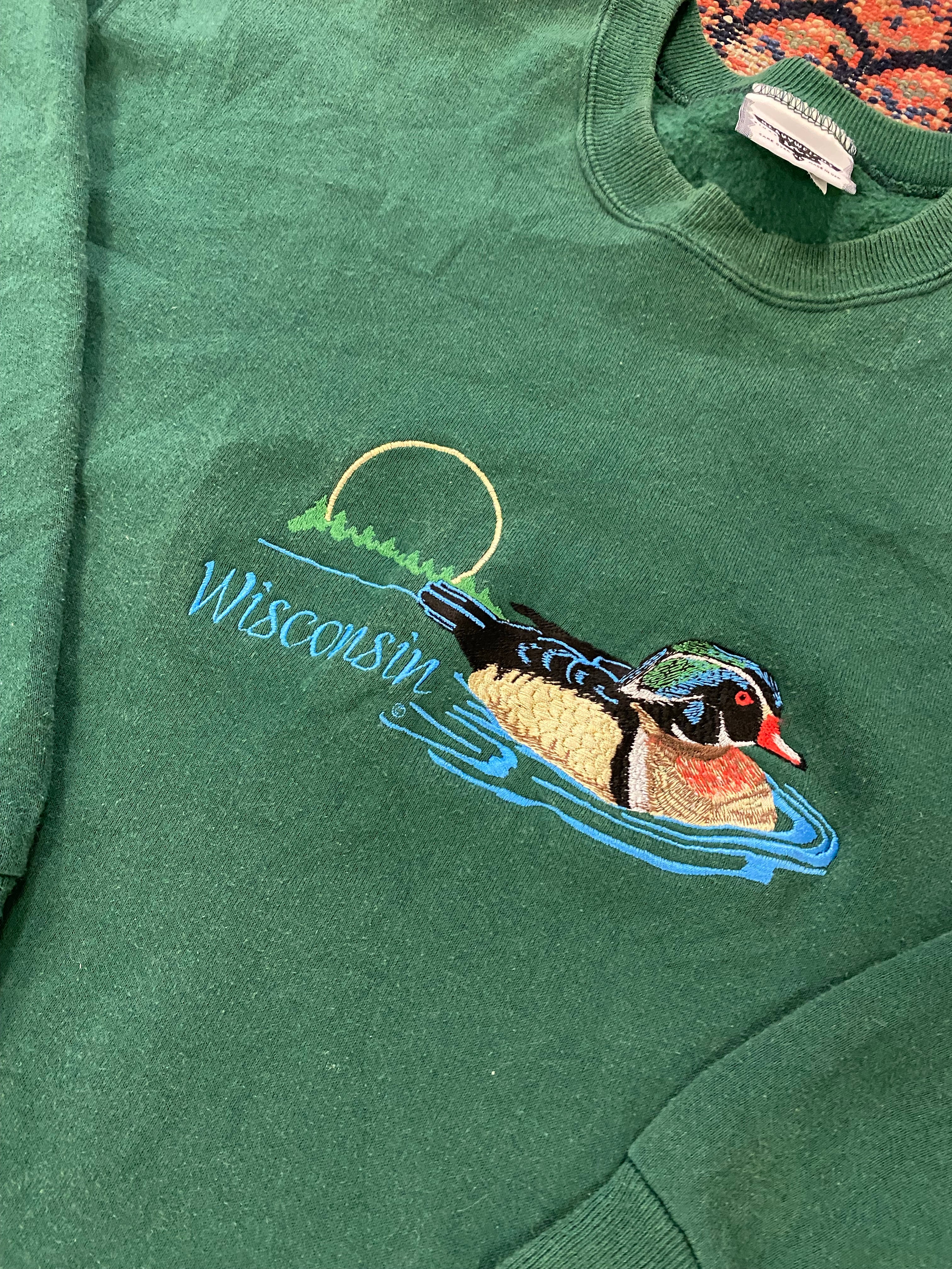 90s Embroidered Wisconsin Crewneck - L