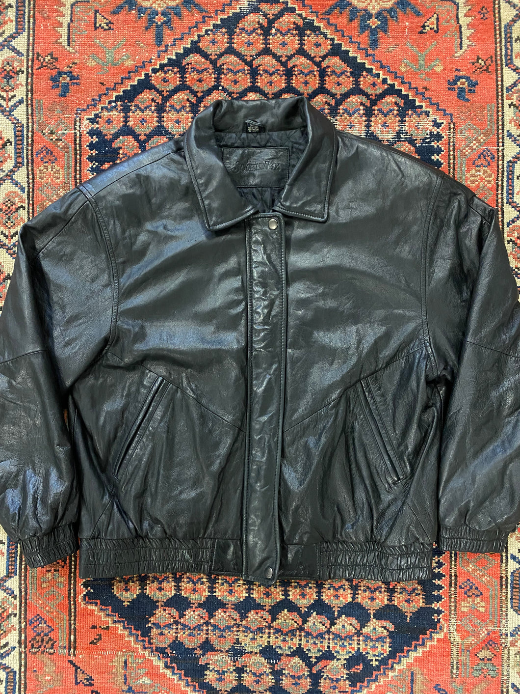 Vintage Leather Bomber Jacket - M