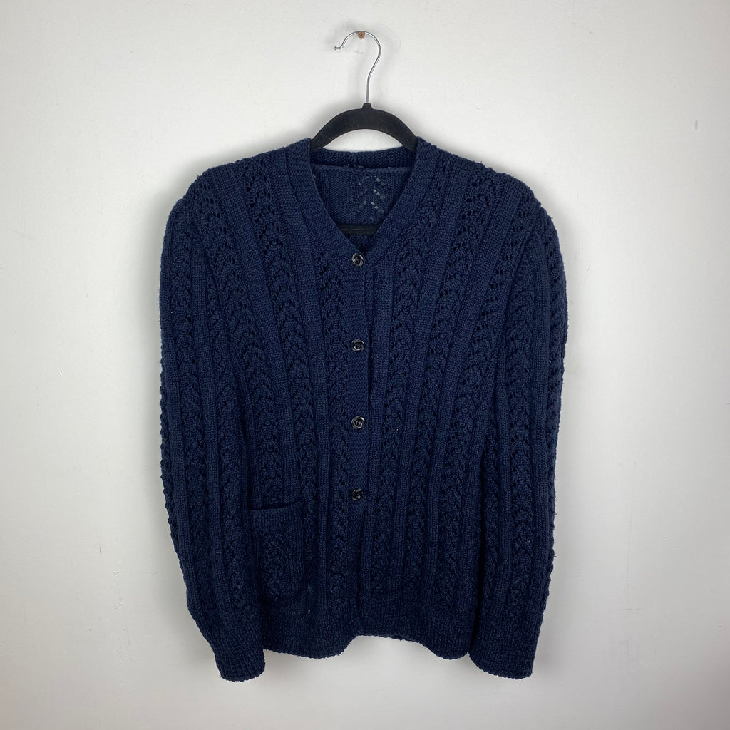 Navy Knitted Front Button Sweater - S