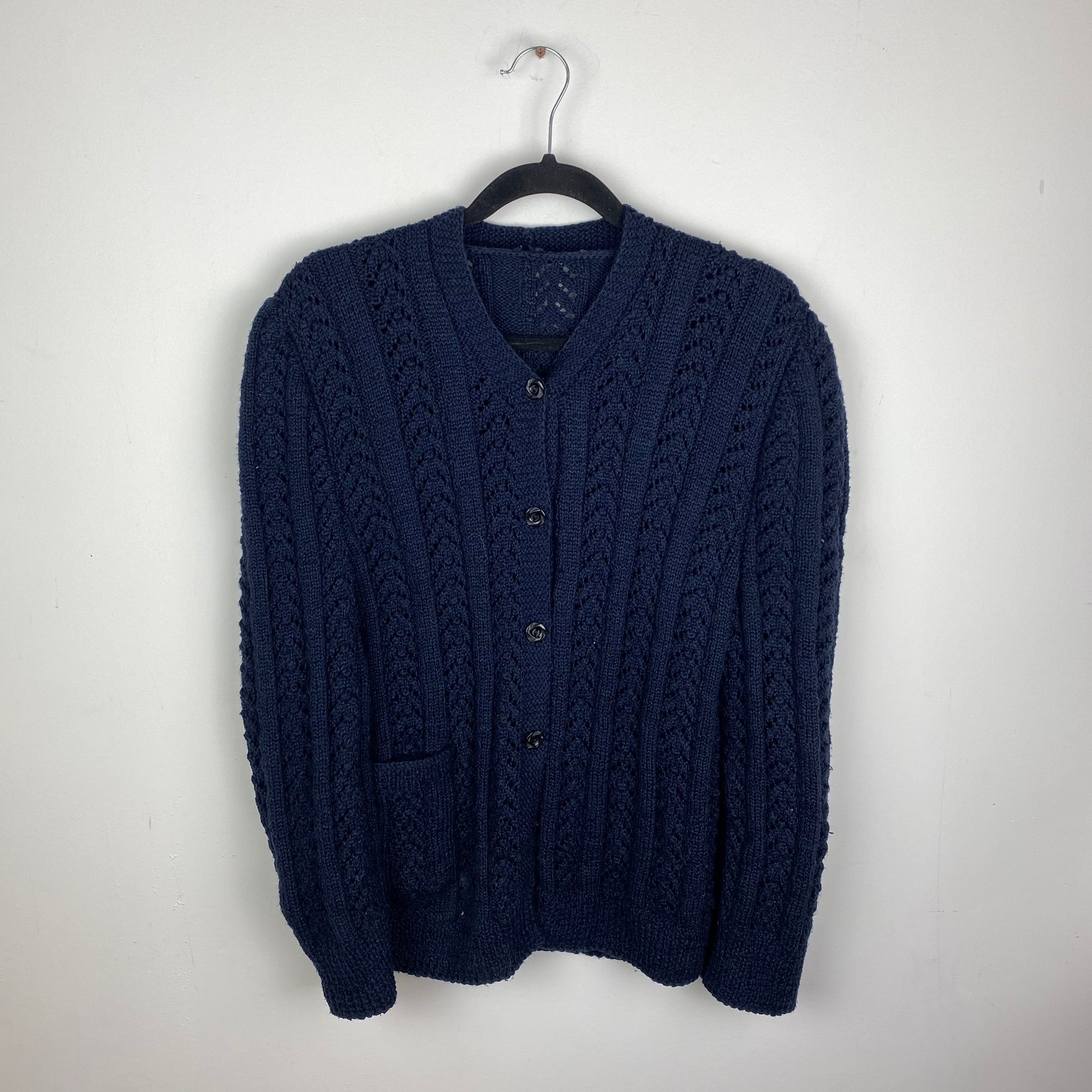 Navy Knitted Front Button Sweater - S
