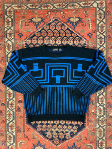 Vintage Patterned Knit Sweater - M