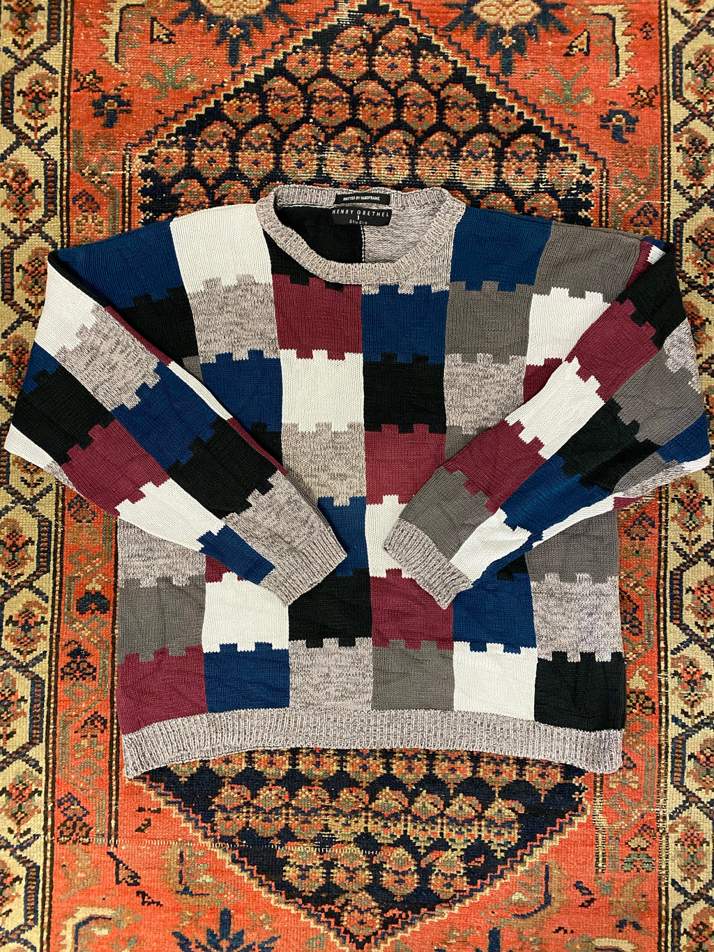 Vintage Patterned Knit Sweater - L