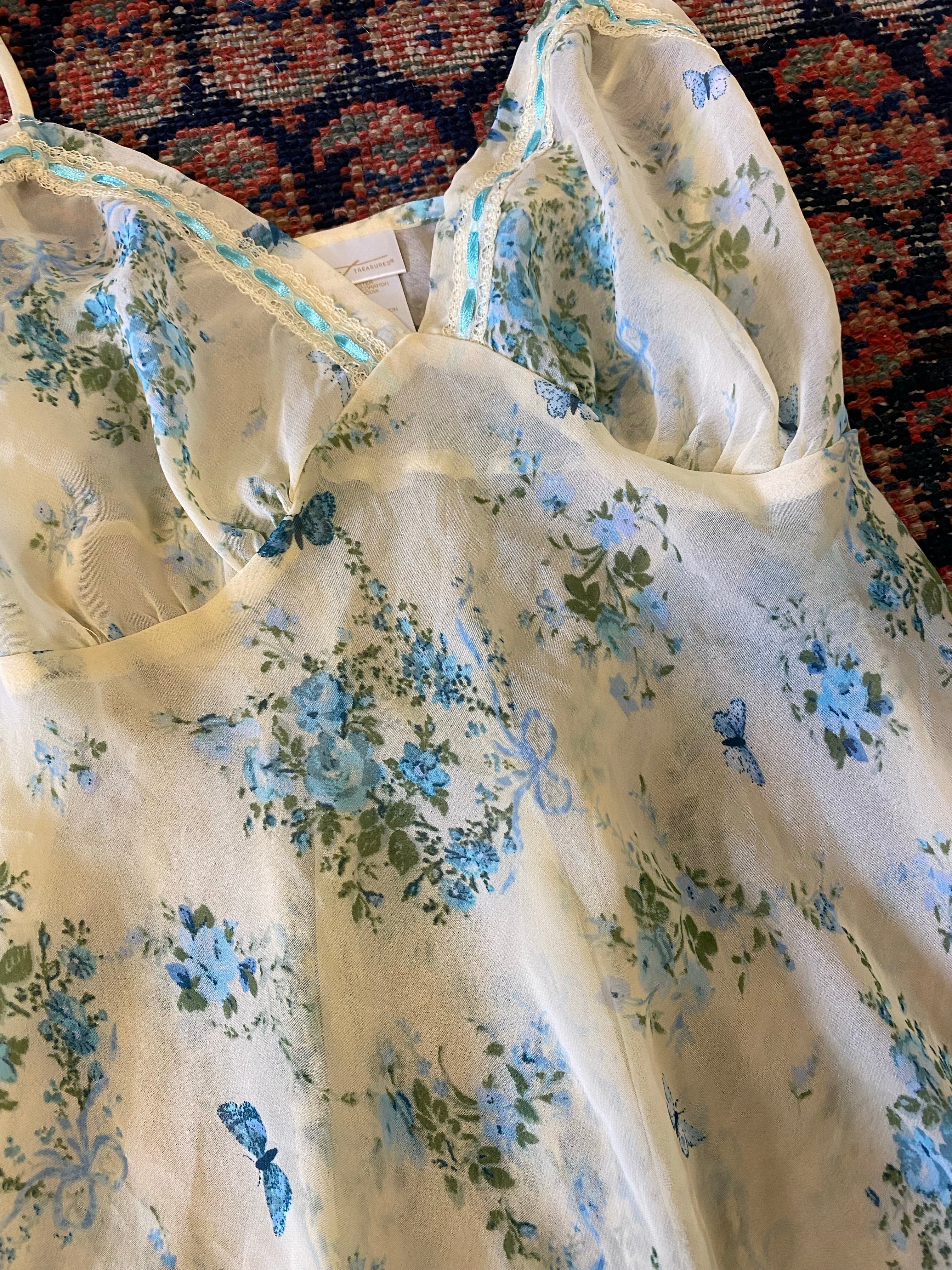 Vintage Floral Dress With Back Tie - S/M